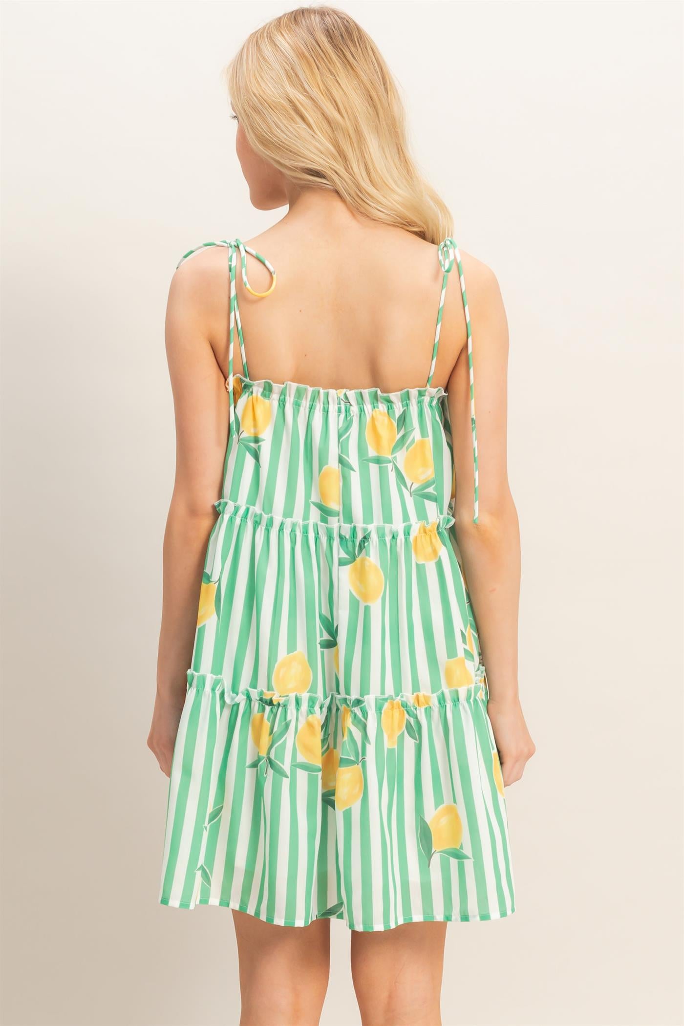 Wholesale Striped Tiered Mini Dress Dresses HF26C319 GREEN HYFVE