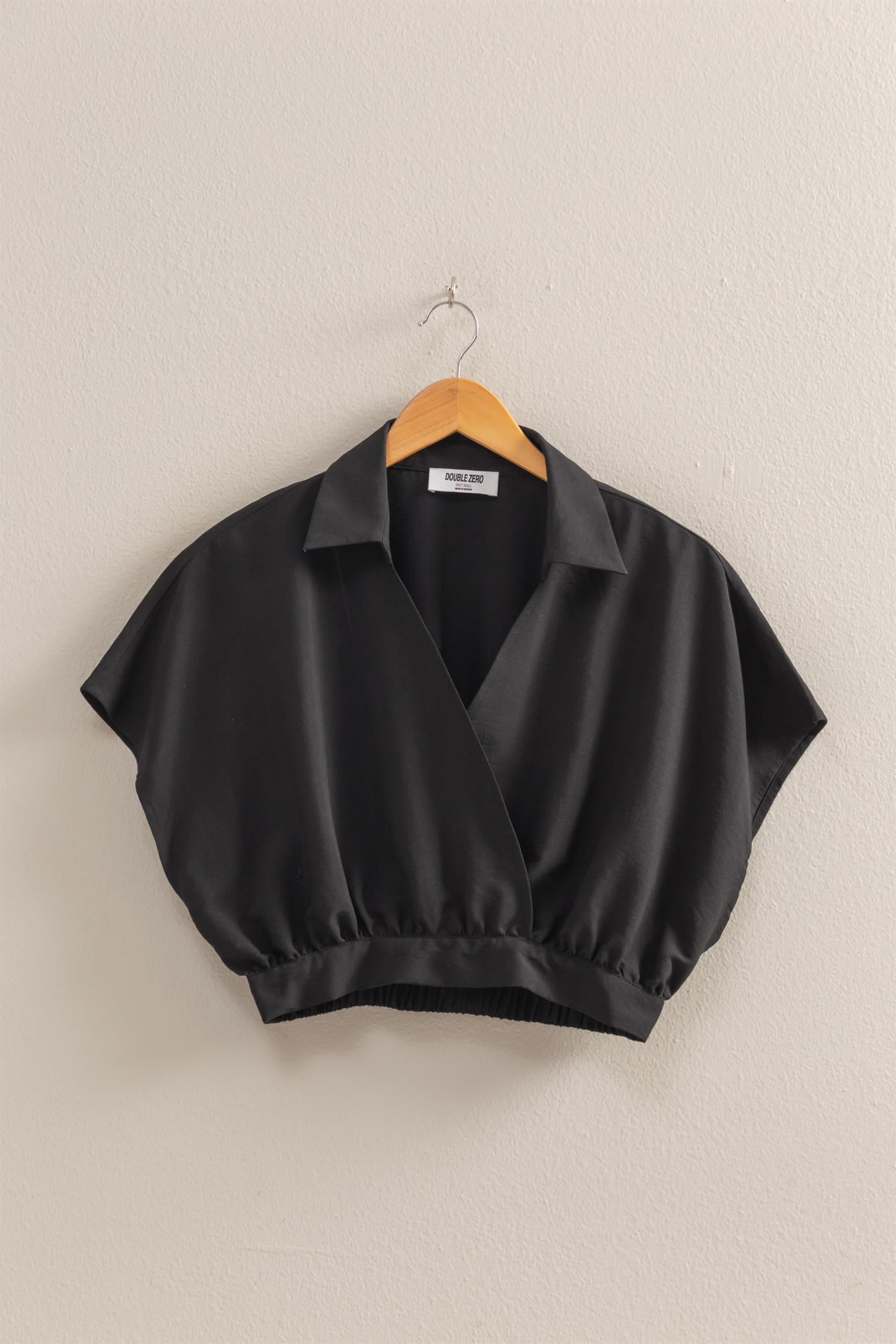 Wholesale Casual Batwing Sleeves Surplice Top Blouses DZ25C243 BLACK DOUBLE ZERO