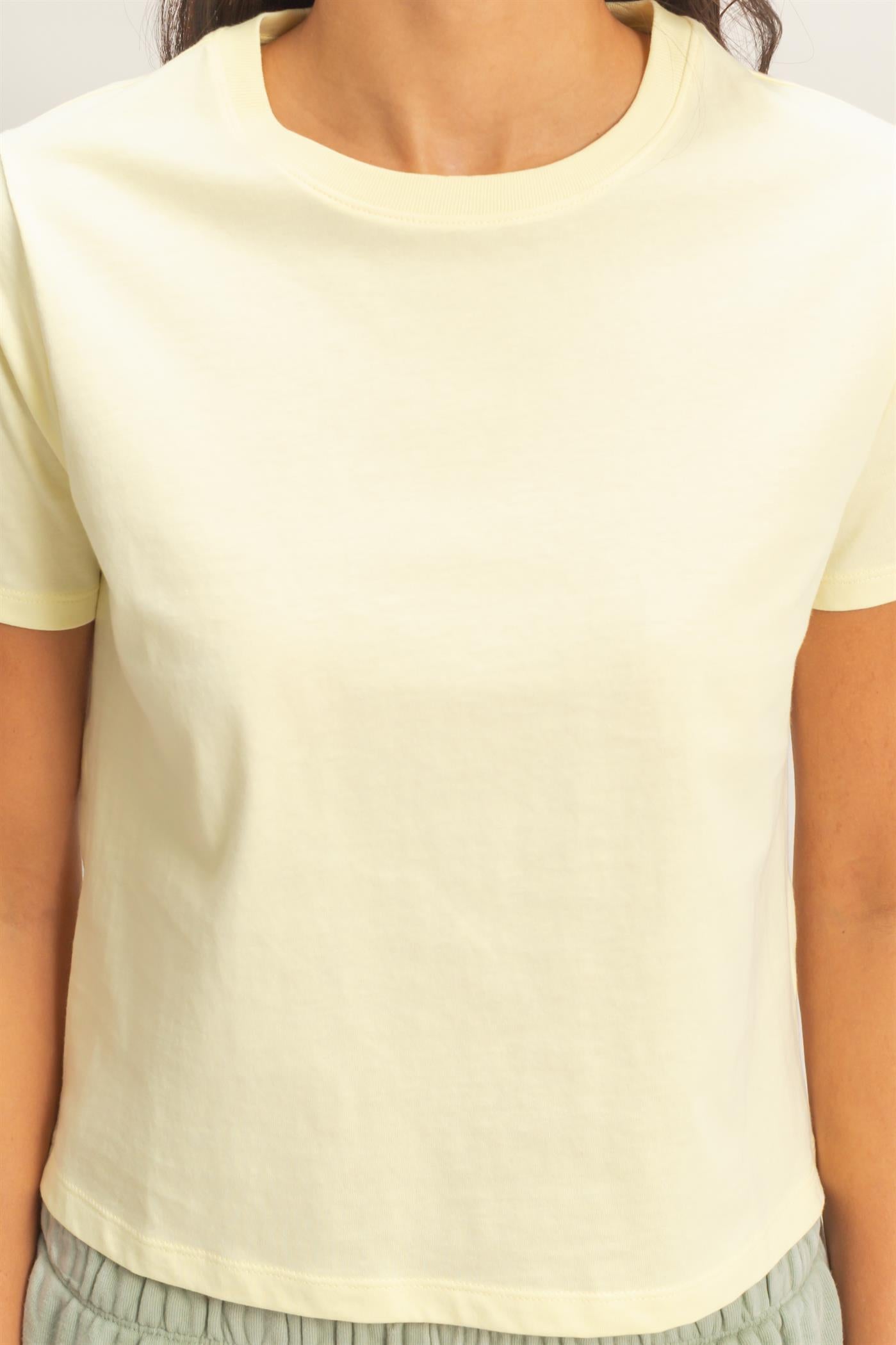 Wholesale Crew Neck Cotton T-Shirt Clothing Tops DZ26C412 PALE YELLOW DOUBLE ZERO