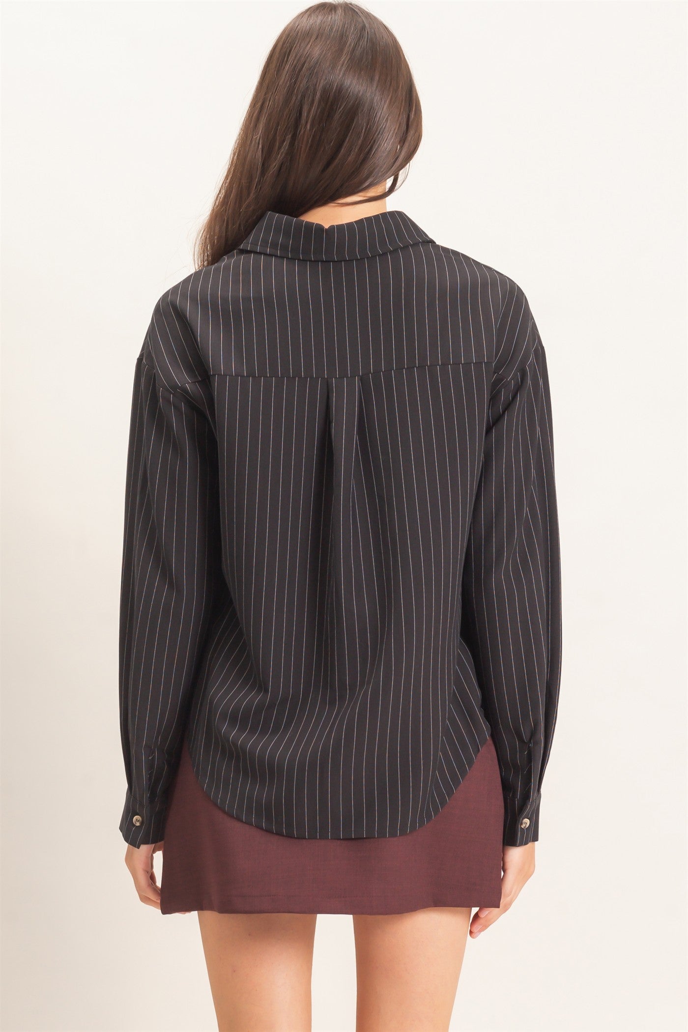 Wholesale Striped Button-Up Shirt Shirts HF27A425 BLACK HYFVE
