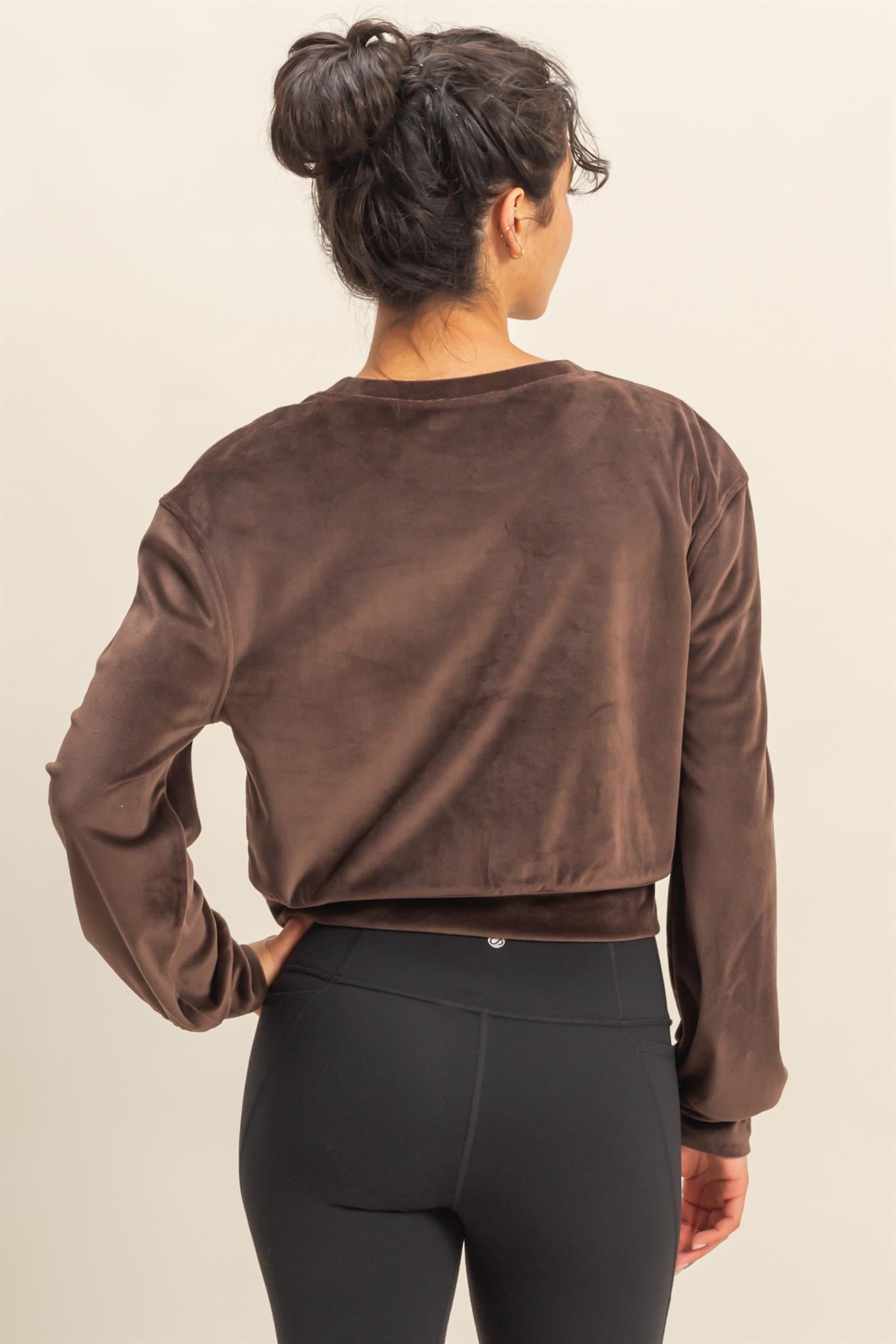 Wholesale Banded Waist Sweatshirt Clothing Tops DZ23A458 DARK CHOCOLATE DOUBLE ZERO