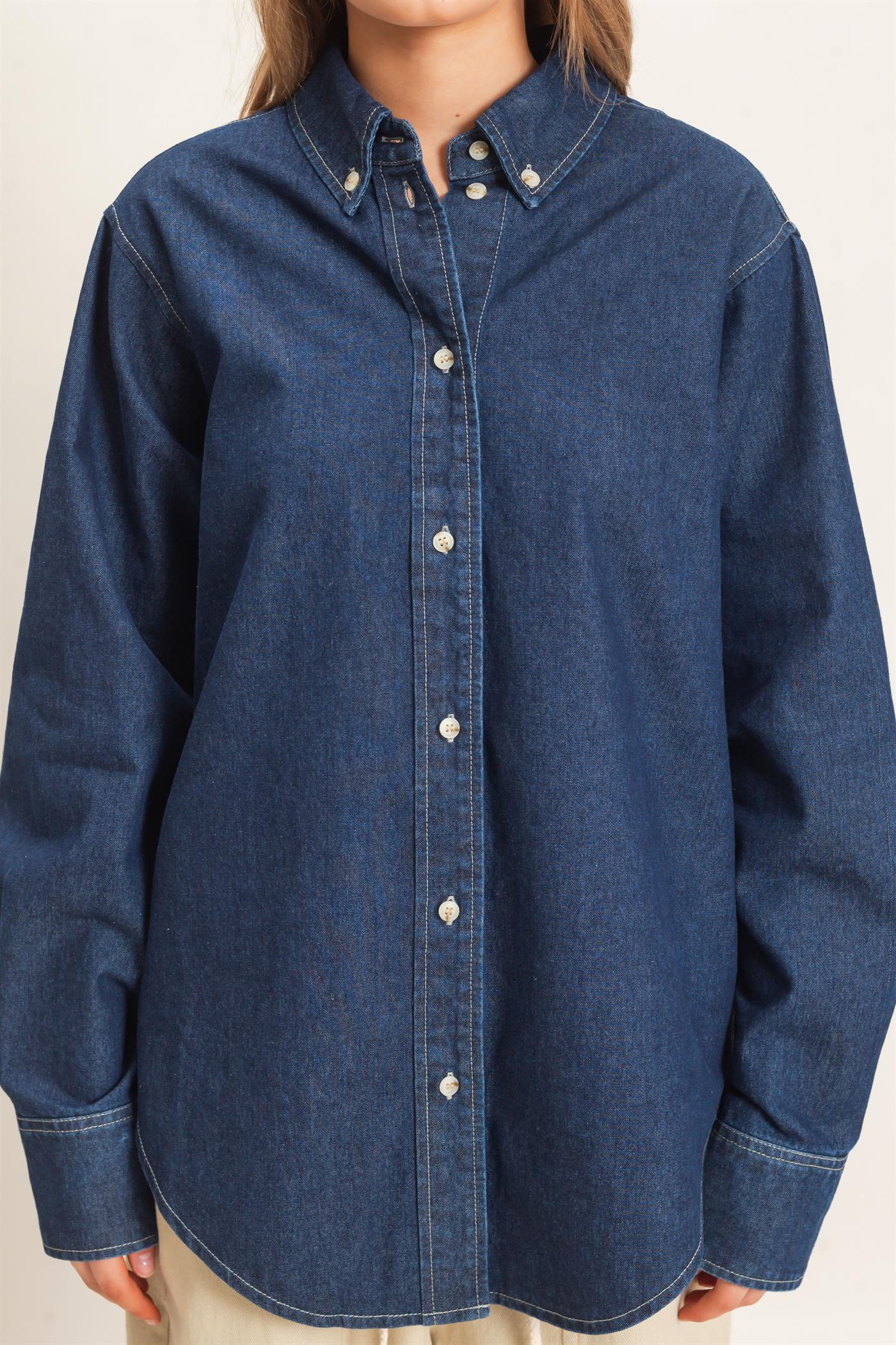 Wholesale Button-Up Denim Shirt Shirts HF26E420 DARK DENIM HYFVE
