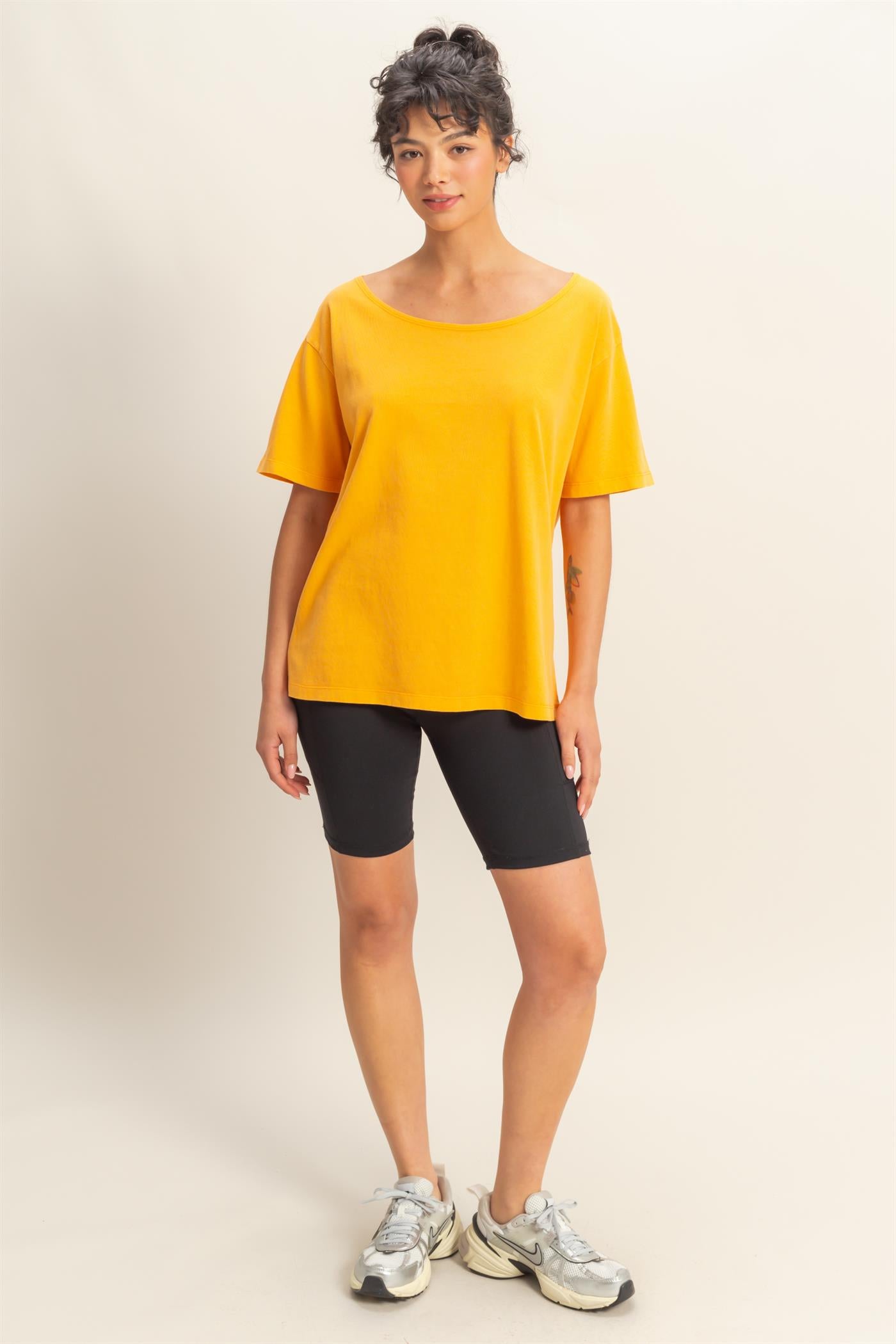 Wholesale Boat Neck Short Sleeve Basic Tee Clothing Tops DZ25E242 ORANGE DOUBLE ZERO