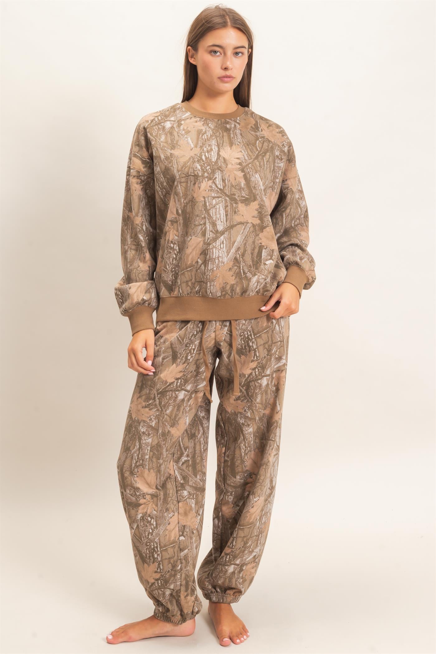 Wholesale Tree Camouflage Print Jogger Pants Pants DZ26E790 BROWN DOUBLE ZERO