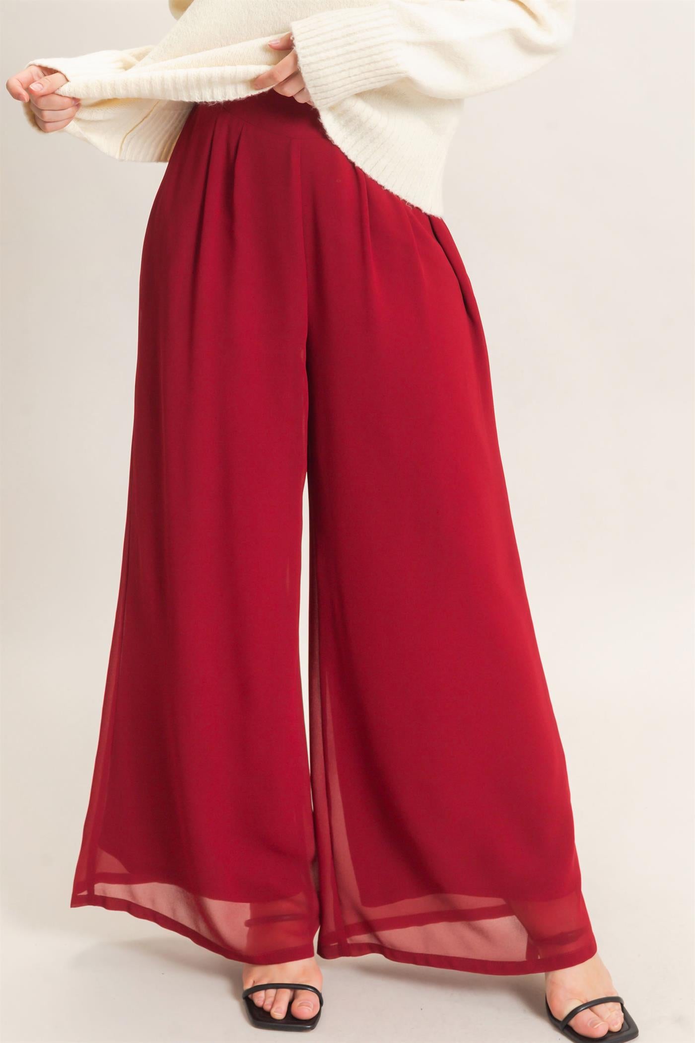 Wholesale Wide-Leg High Waist Pants Pants HF26F068-D BURGUNDY HYFVE