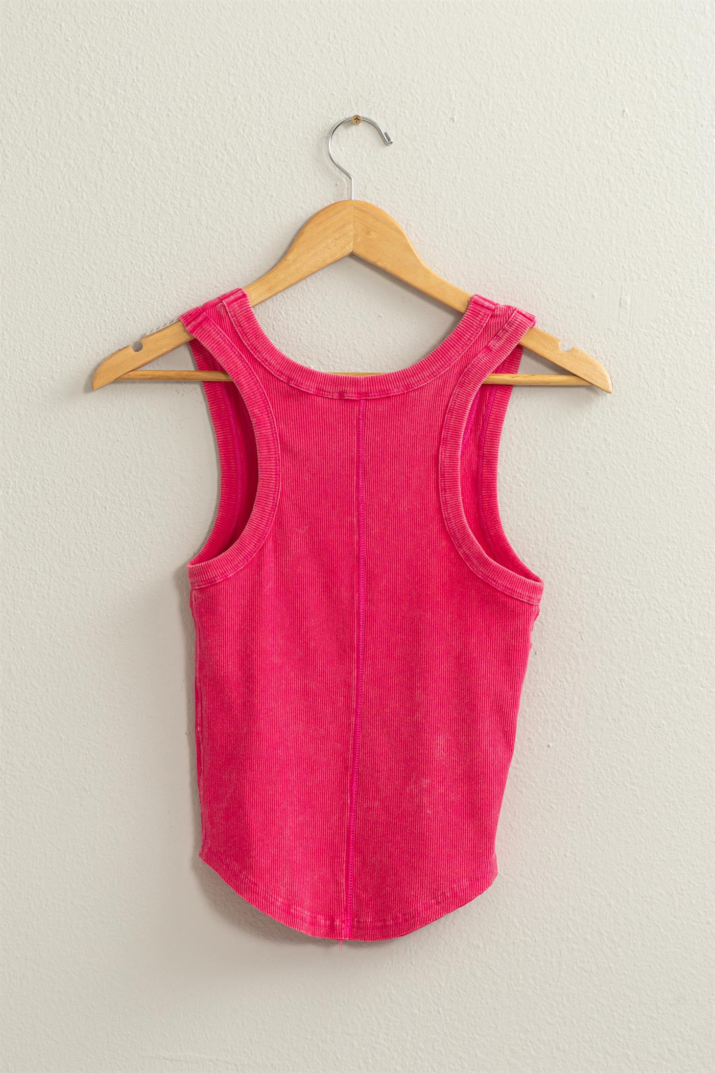 Wholesale Acid Washed Tank Top Clothing Tops DZ24A649-D RASPBERRY DOUBLE ZERO