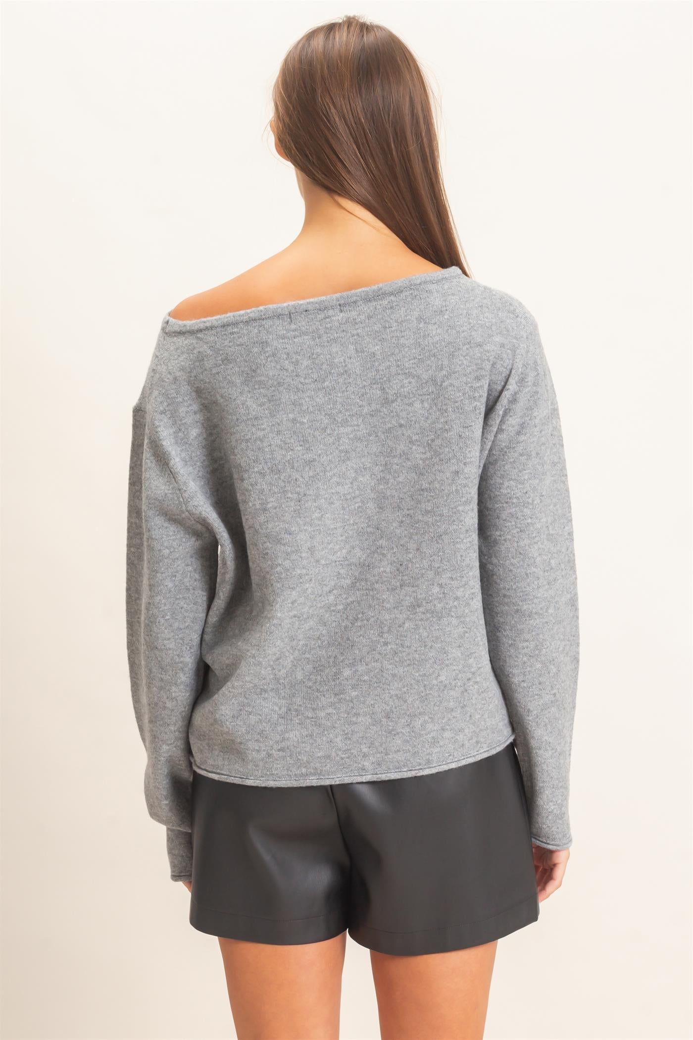 Wholesale Off The Shoulder Sweater Sweaters DZ26E652 HEATHER GRAY DOUBLE ZERO