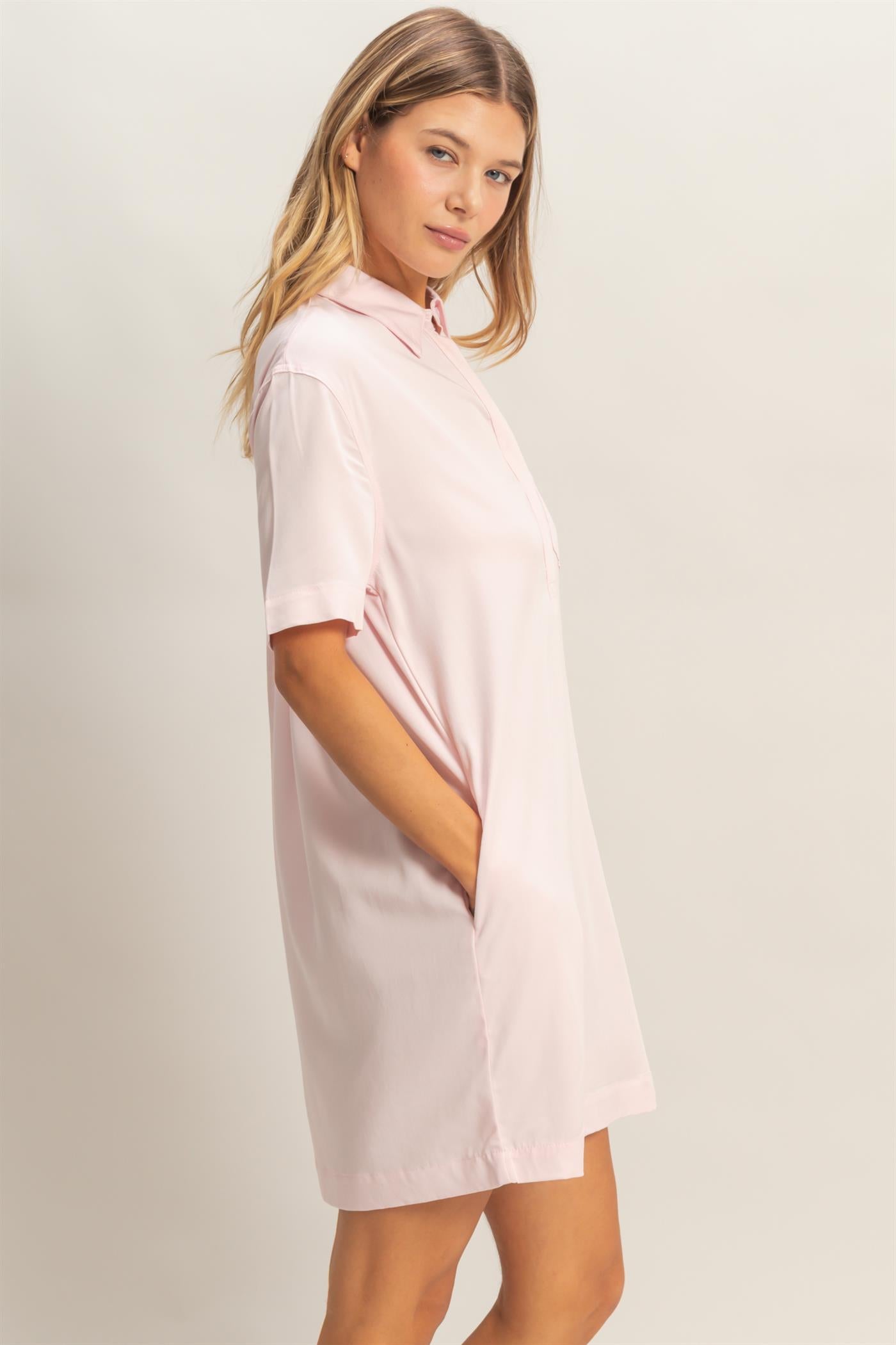 Wholesale Collared Shirt Dress Dresses HF26E427-D L.PINK HYFVE