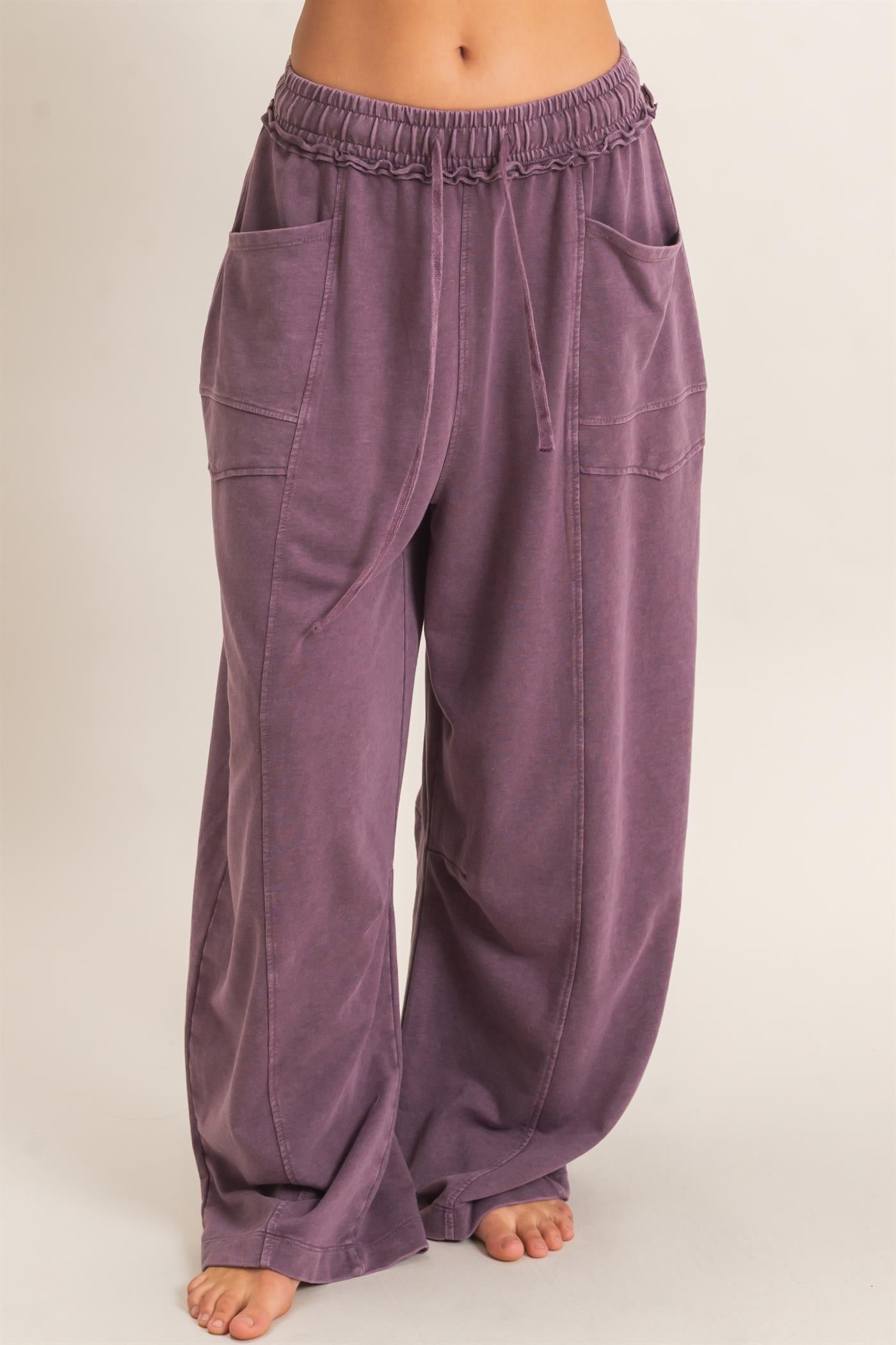 Wholesale Mineral Washed Barrel Sweatpants Pants DZ26F246 DARK CHERRY DOUBLE ZERO
