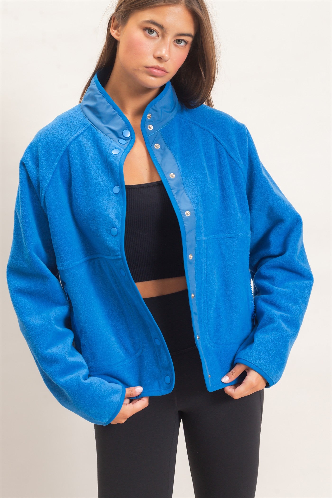 Wholesale Fleece Jacket With Button Front Coats & Jackets DZ26F086 COBALT DOUBLE ZERO