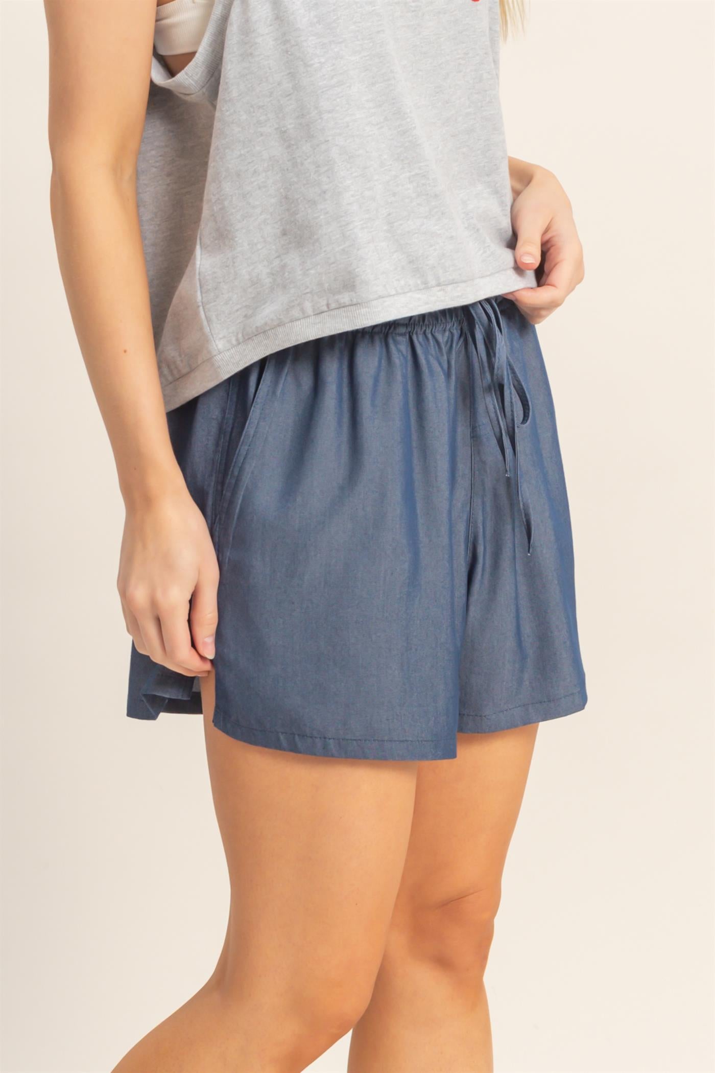 Wholesale Elastic Waist Drawstring Shorts Shorts HF26E428-D D.DENIM HYFVE