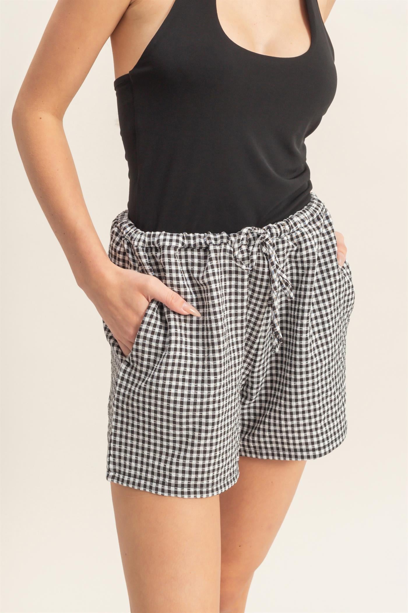Wholesale Gingham Relaxed Fit Shorts Shorts DZ26A929 BLACK DOUBLE ZERO