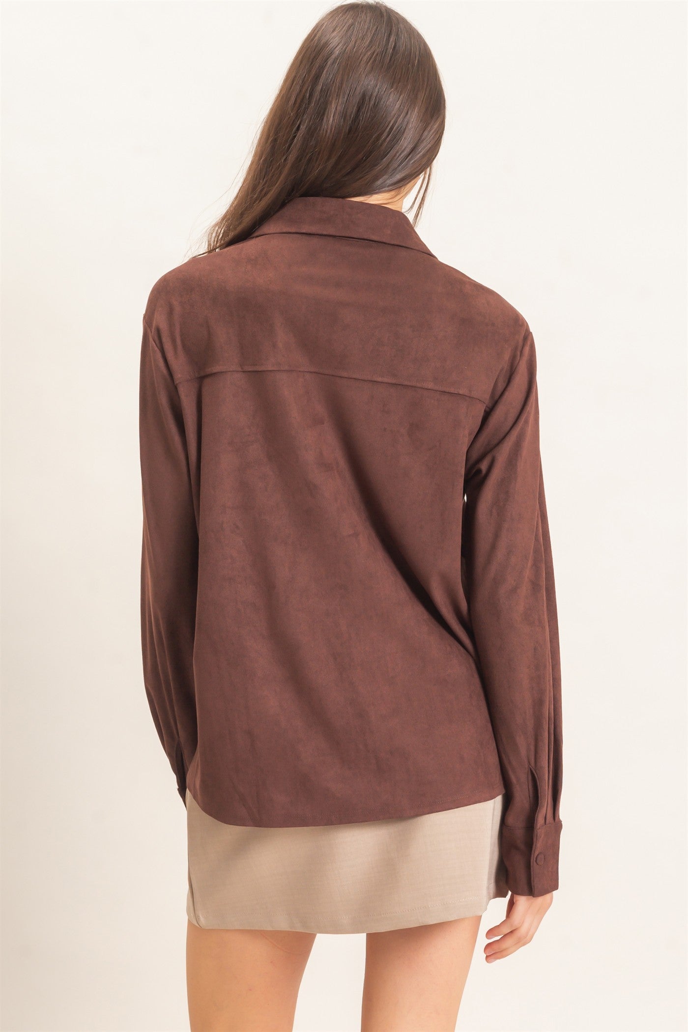 Wholesale Suede Button-Up Shirt Shirts HF26F083 CHESTNUT HYFVE