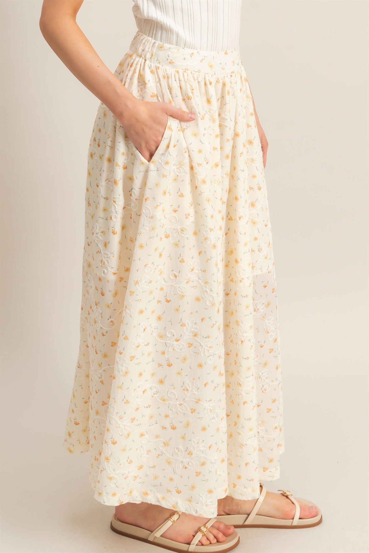 Wholesale Floral Embroidered Maxi Skirt Skirts HF26A150 YELLOW HYFVE