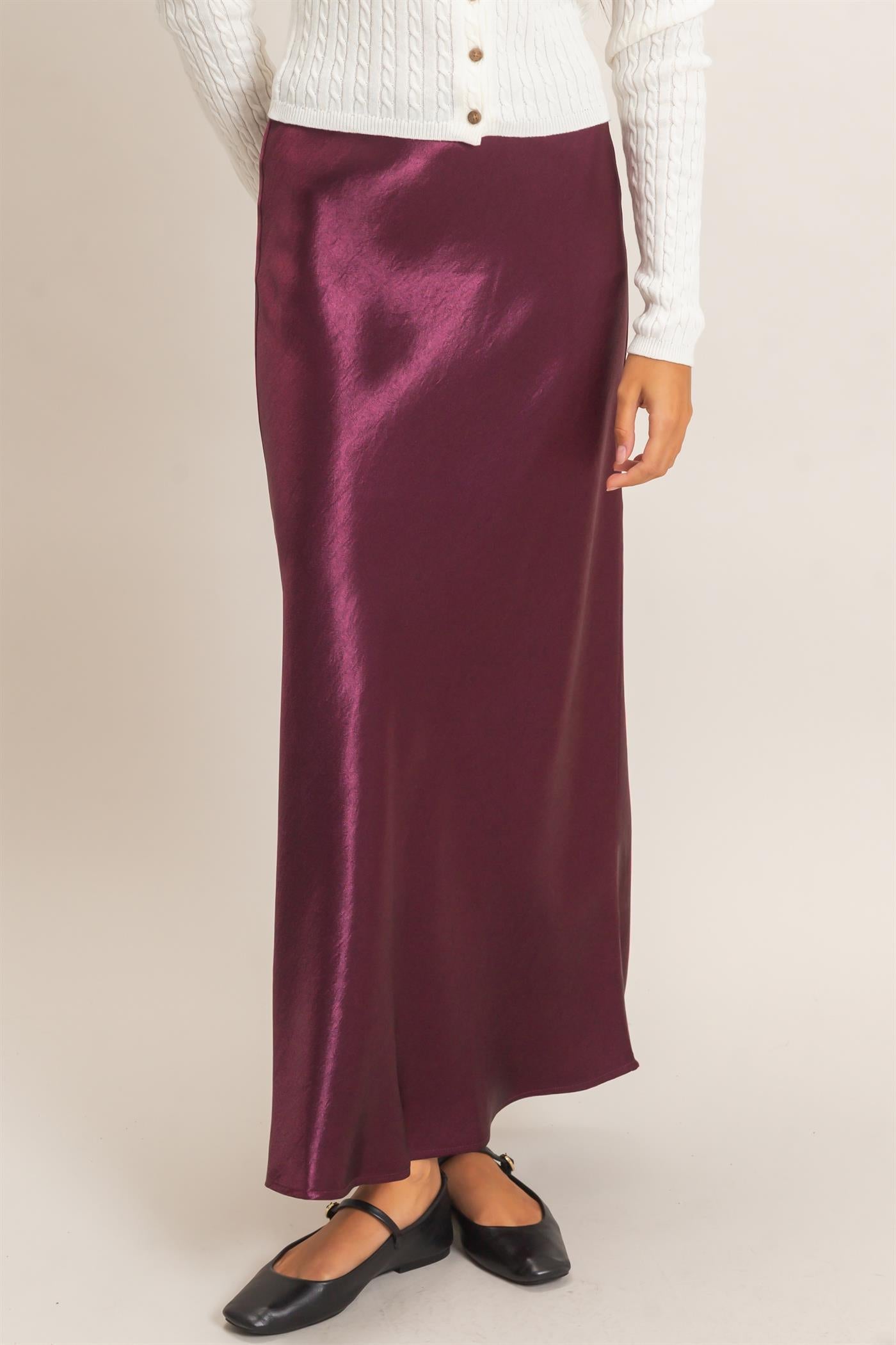 Wholesale Satin Midi Skirt Skirts DZ26C962 DARK CHERRY DOUBLE ZERO