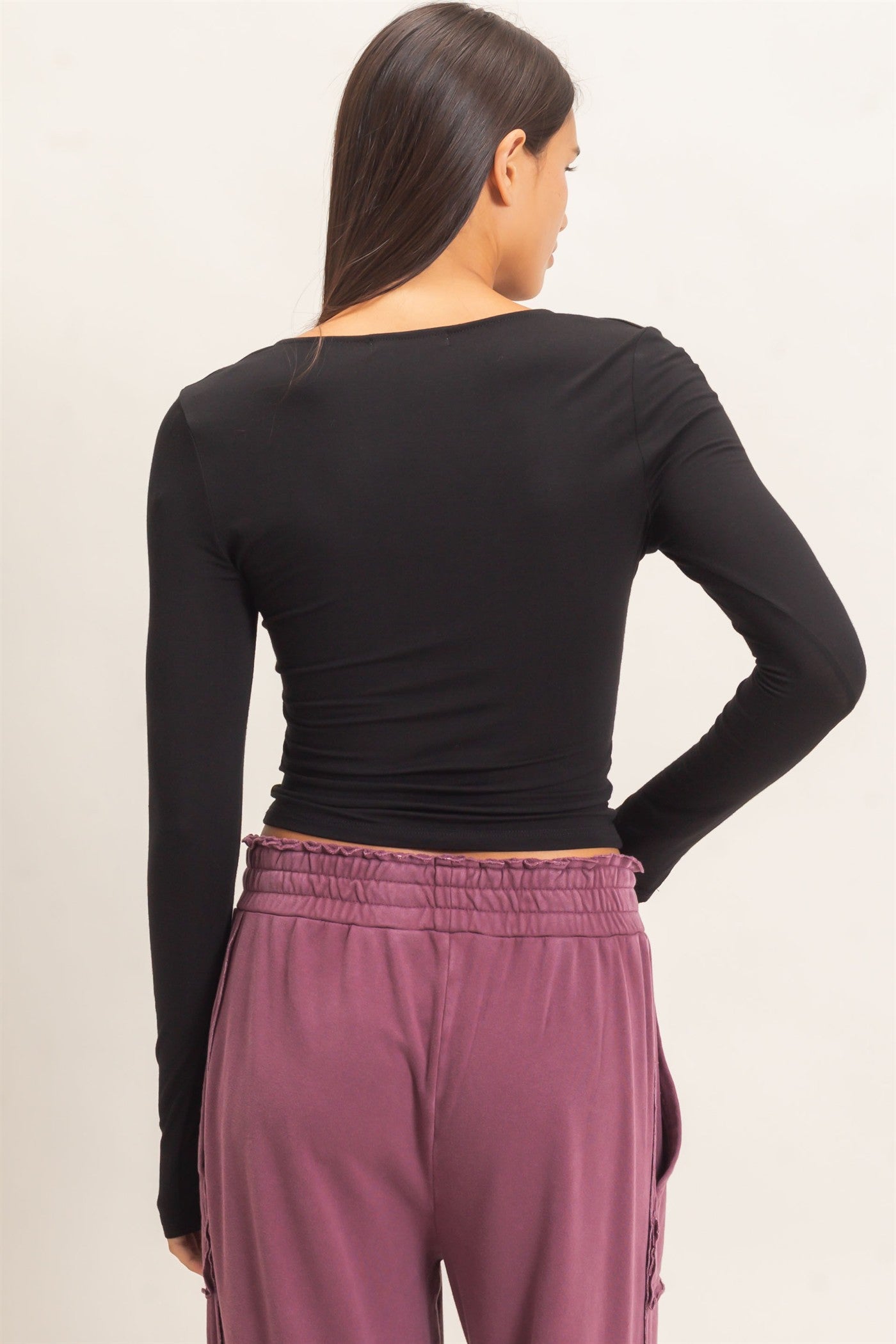 Wholesale Scoop Neck Long Sleeve Top Clothing Tops DZ26E250 BLACK DOUBLE ZERO