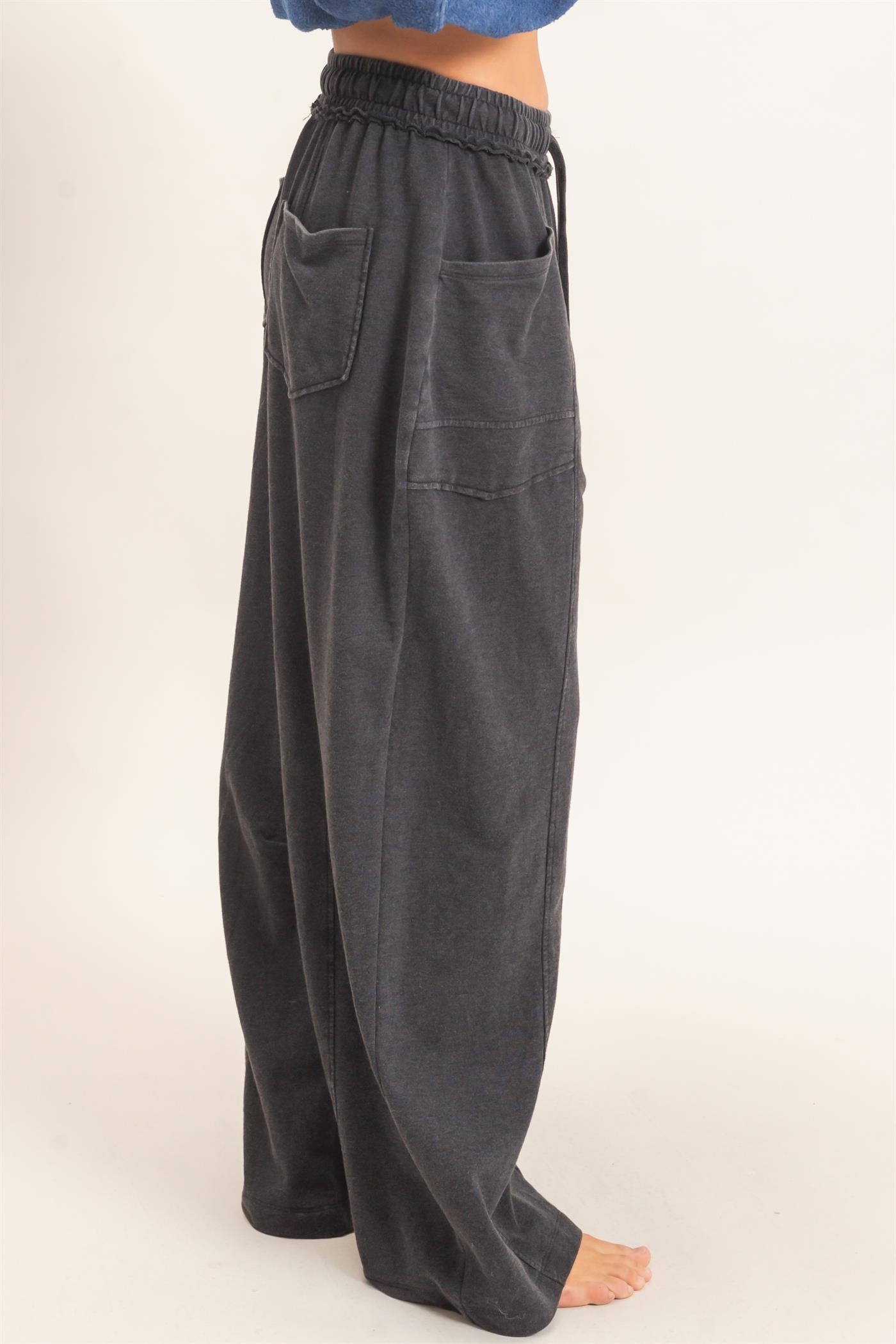 Wholesale Mineral Washed Barrel Sweatpants Pants DZ26F246 BLACK DOUBLE ZERO
