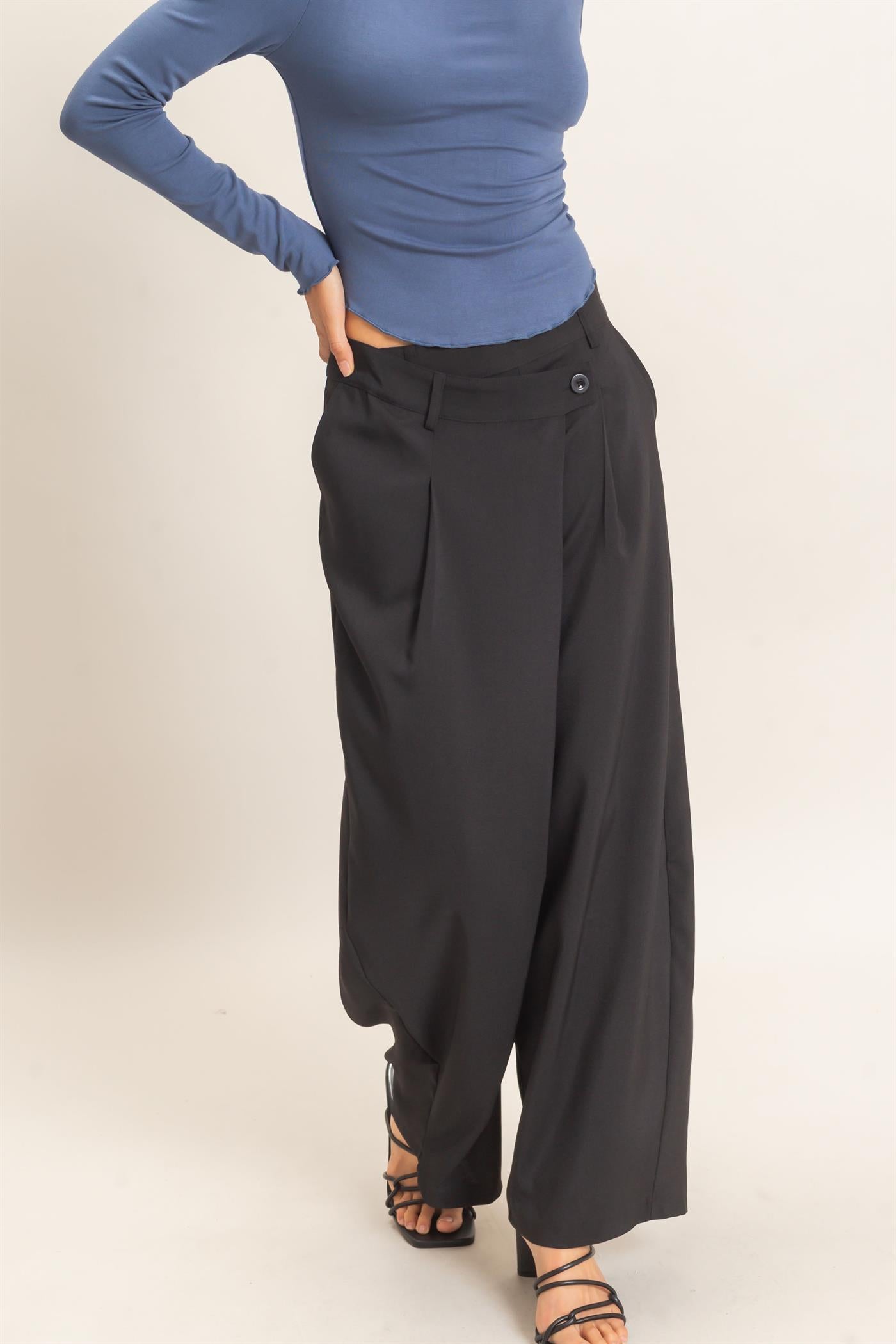 Wholesale Asymmetrical Overlap Pleated Pant Pants HF26C885 BLACK HYFVE