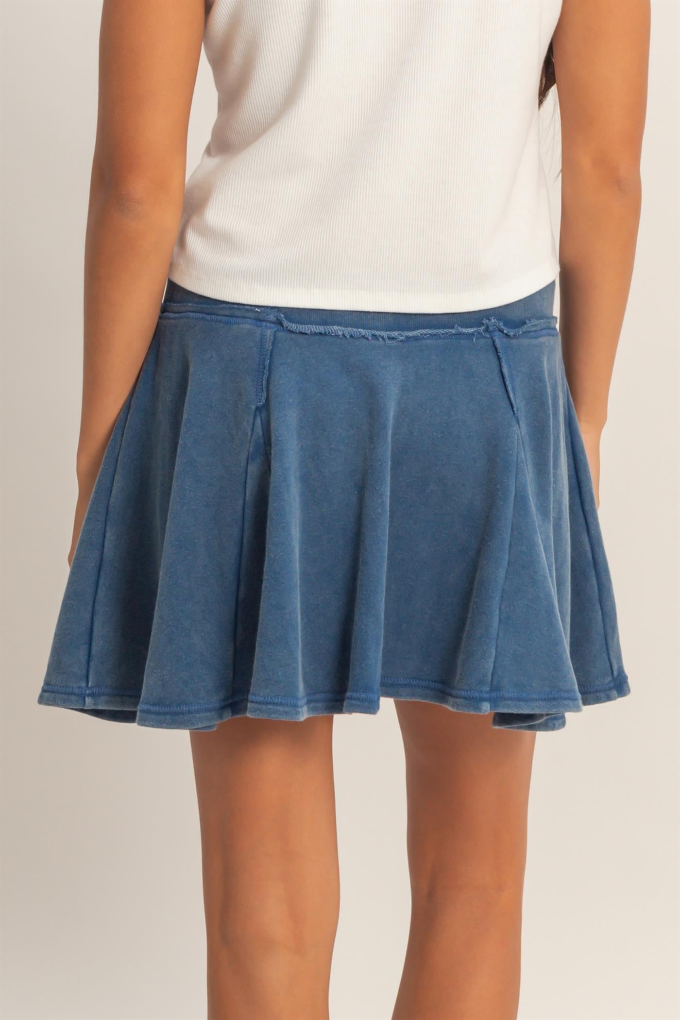 Wholesale Acid Washed Mid Wiast Flowy Skort Skorts DZ26A928 NAVY DOUBLE ZERO