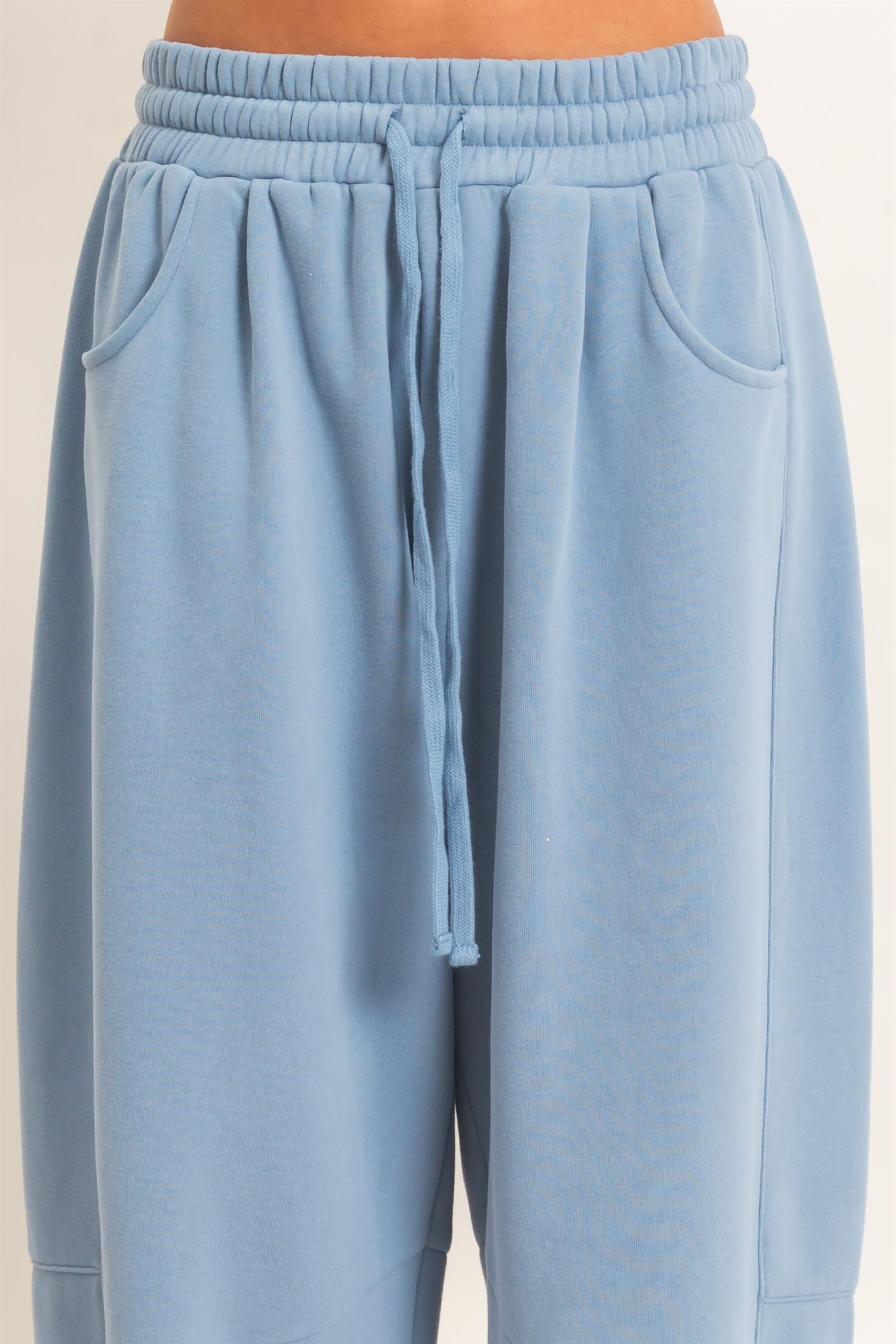Wholesale Drawstring Waist Barrel Sweatpants Pants DZ26E290 DUSTY BLUE DOUBLE ZERO