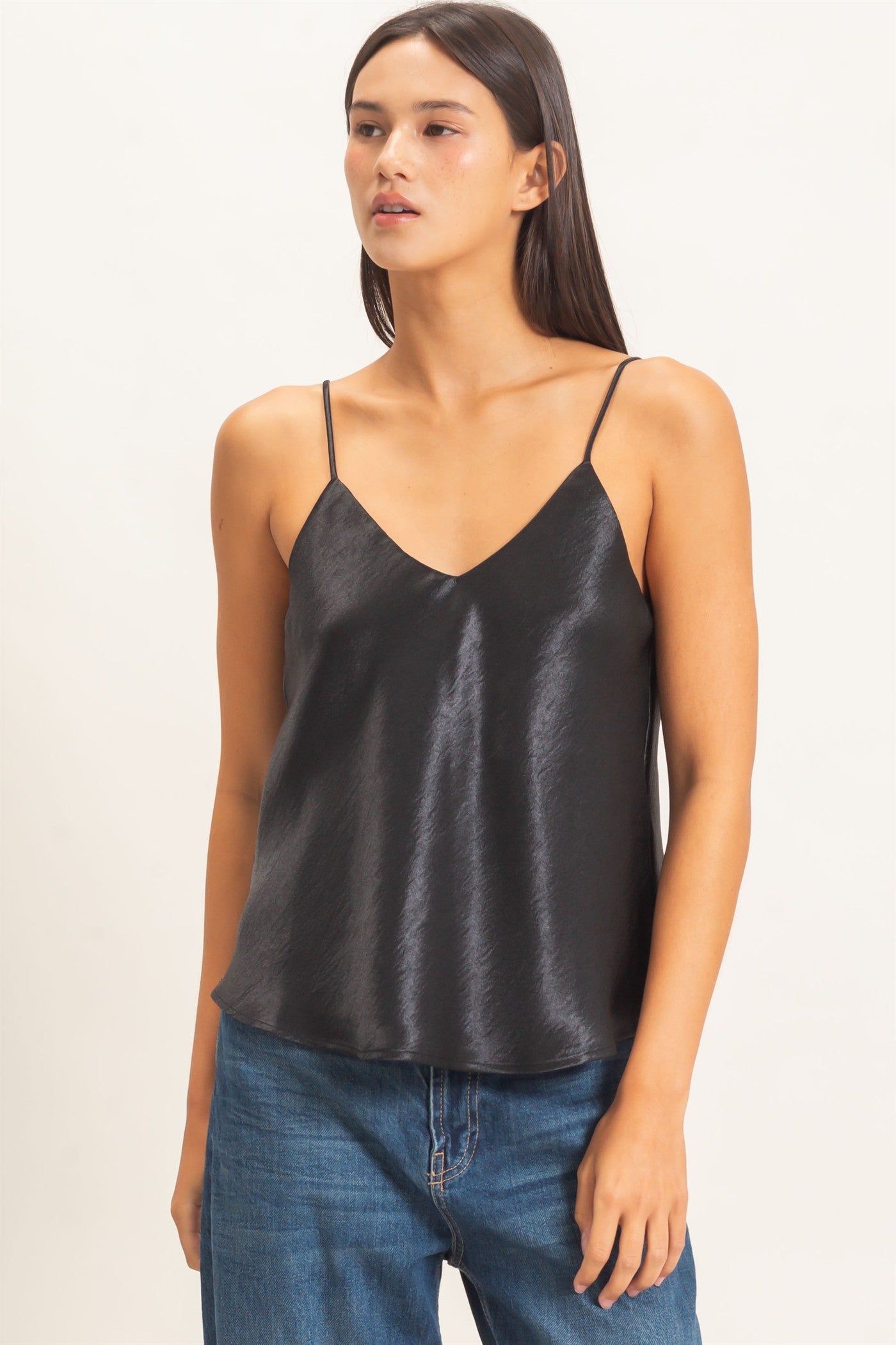 Wholesale V-Neck Satin Cami Top Camisoles DZ26C976 BLACK DOUBLE ZERO