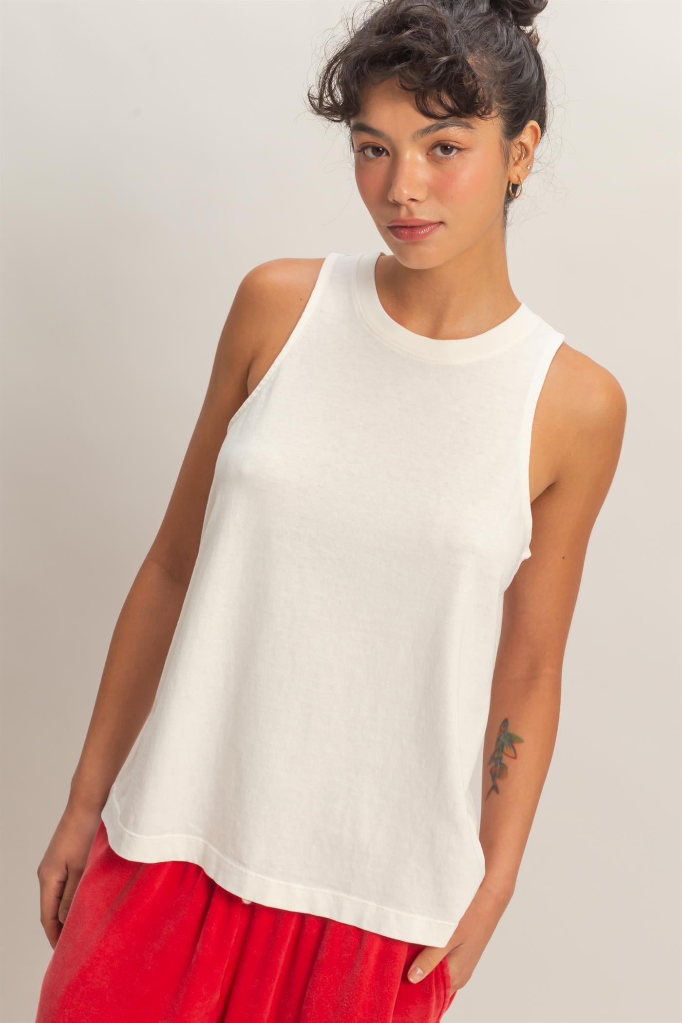 Wholesale Mineral Washed Sleeveless Top Clothing Tops DZ26A739 OFF WHITE DOUBLE ZERO
