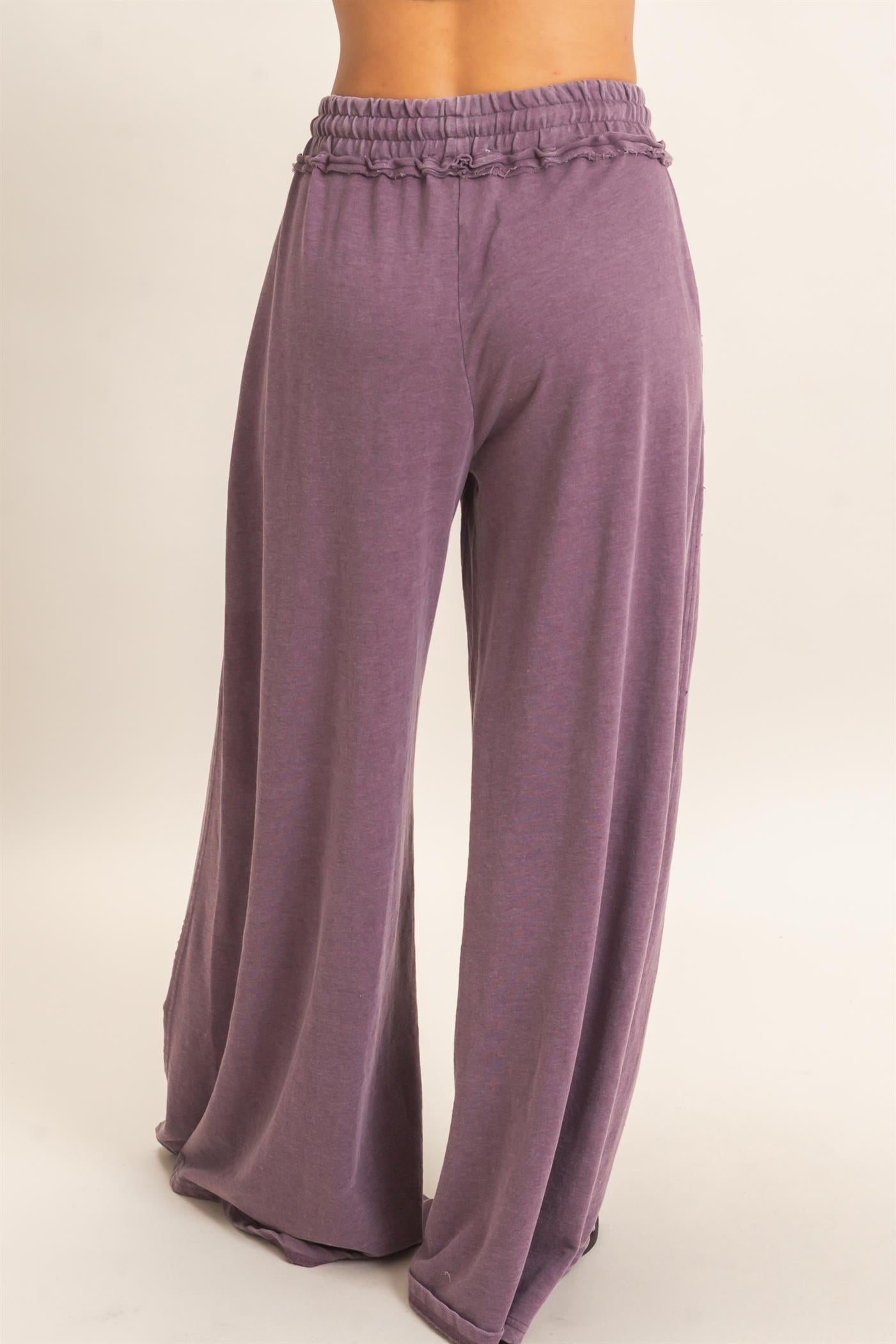 Wholesale Mineral Wash Star Patch And Print Wide Leg Pants Pants DZ26F060 DARK CHERRY DOUBLE ZERO