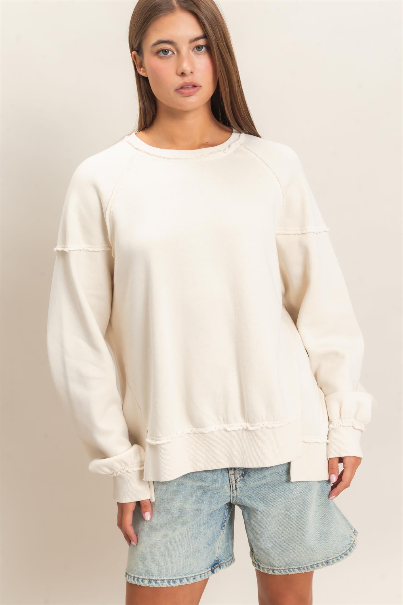 Wholesale Acid Wash Raw Edge Sweatshirt Sweatshirts DZ26C910 ALPACA DOUBLE ZERO