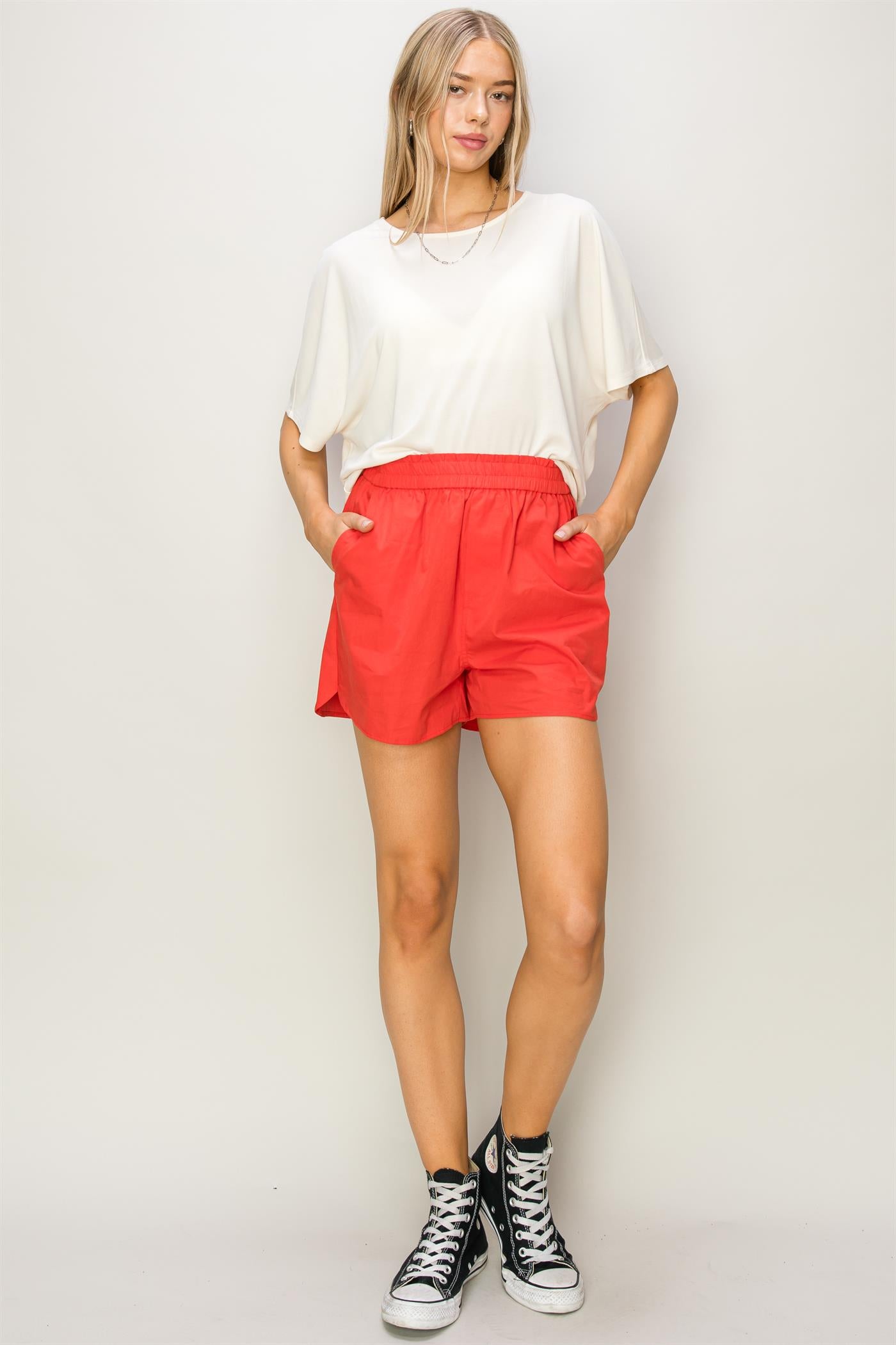 Wholesale Poplin High Waist Shorts Shorts DZ24A298 RED DOUBLE ZERO