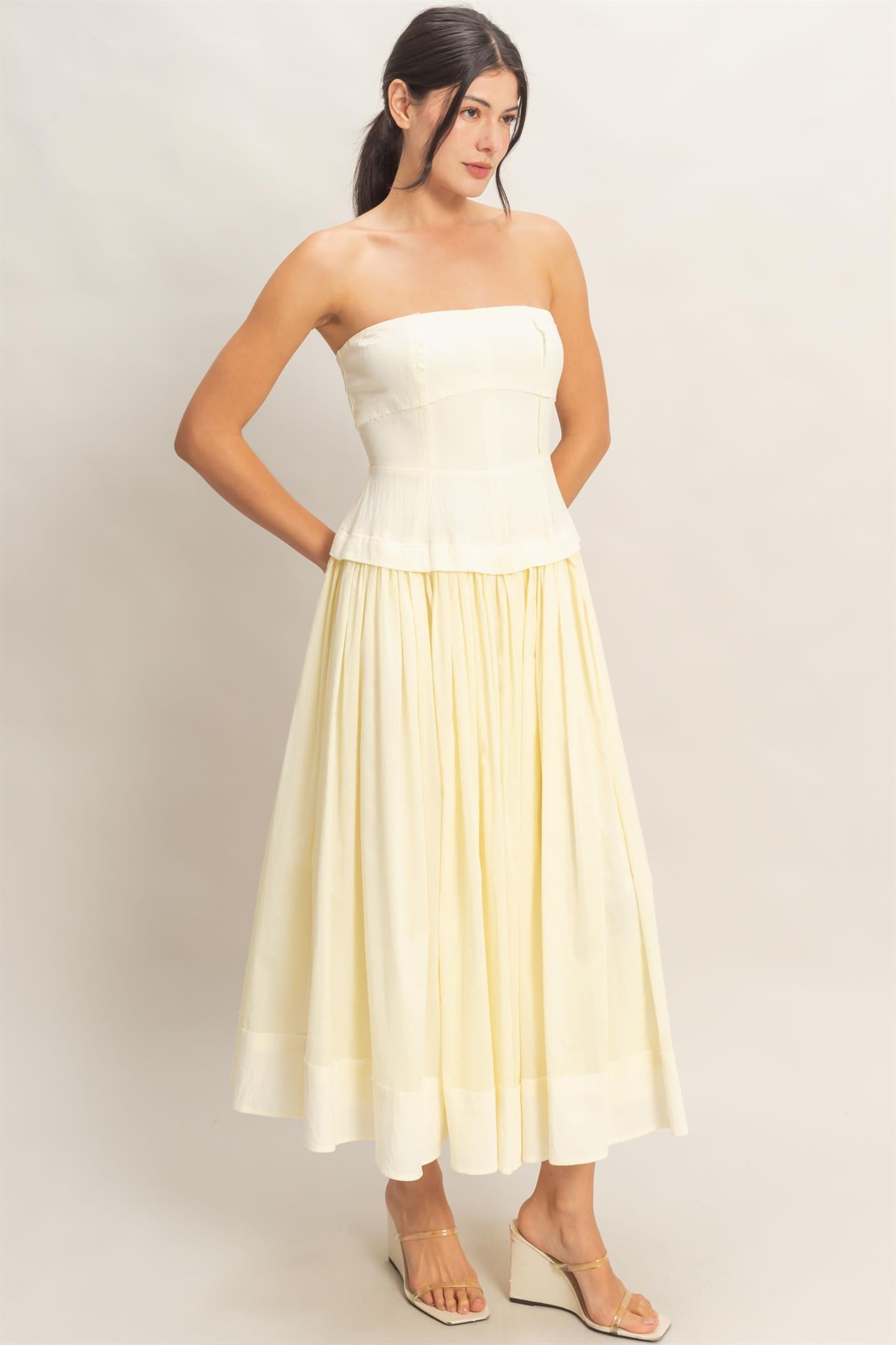 Wholesale Strapless Tiered Maxi Dress Dresses HF26A570 CREAM HYFVE
