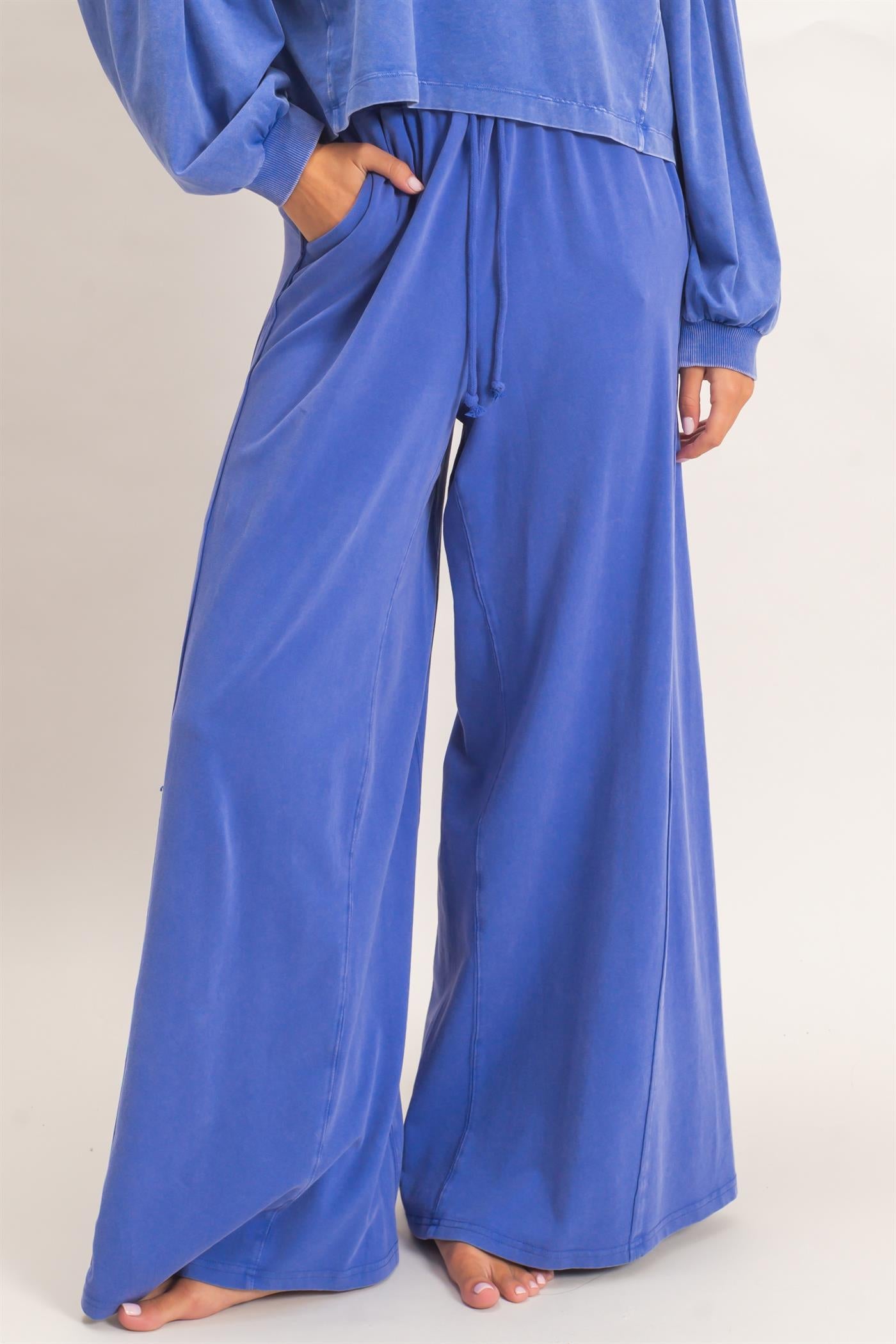 Wholesale Wide Leg Mineral Wash Pants Pants DZ26F406 COBALT DOUBLE ZERO