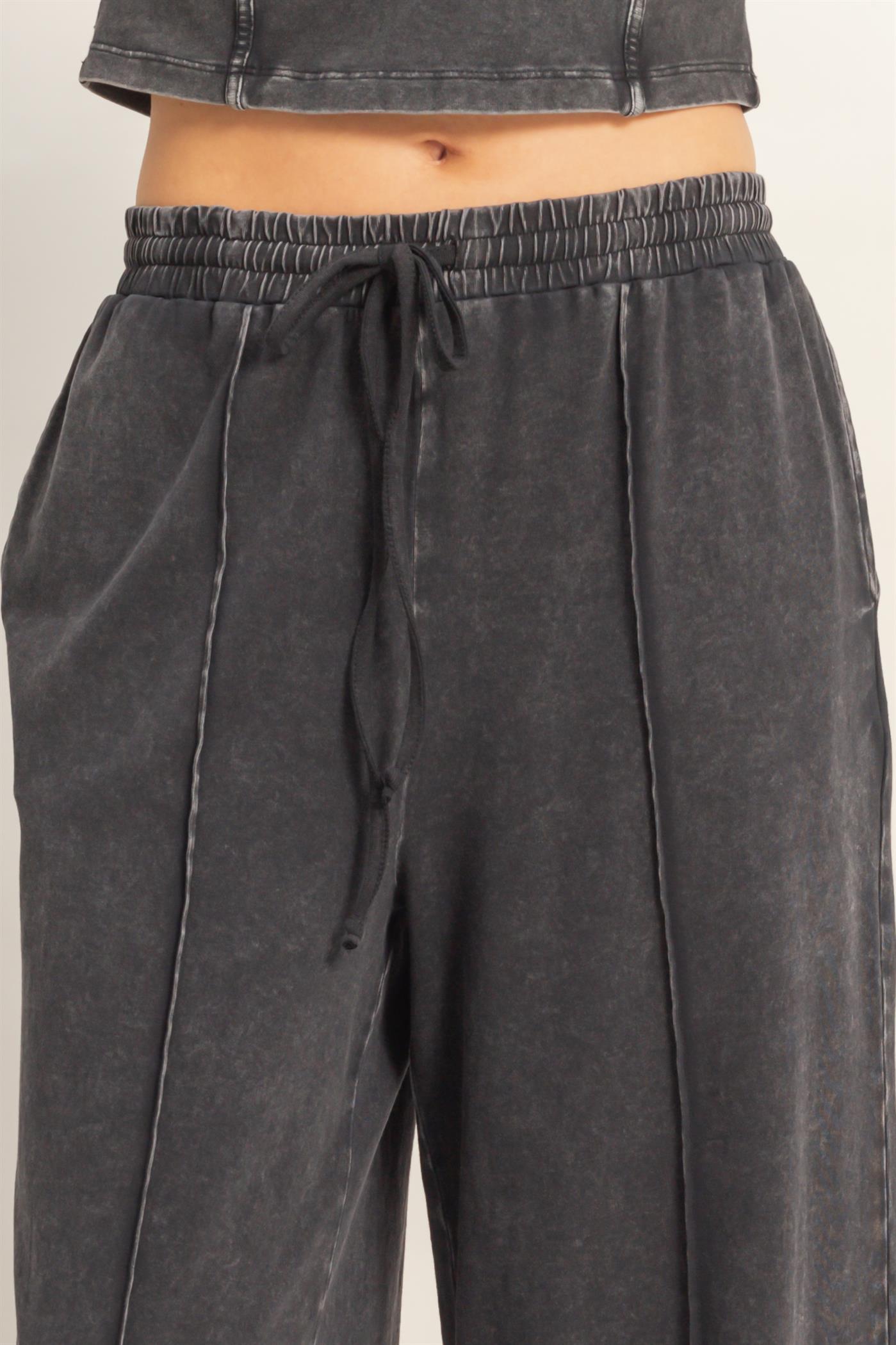 Wholesale Mineral Washed Sleeveless Top & Wide Leg Pants Set Clothing DZ26A371-SET BLACK DOUBLE ZERO