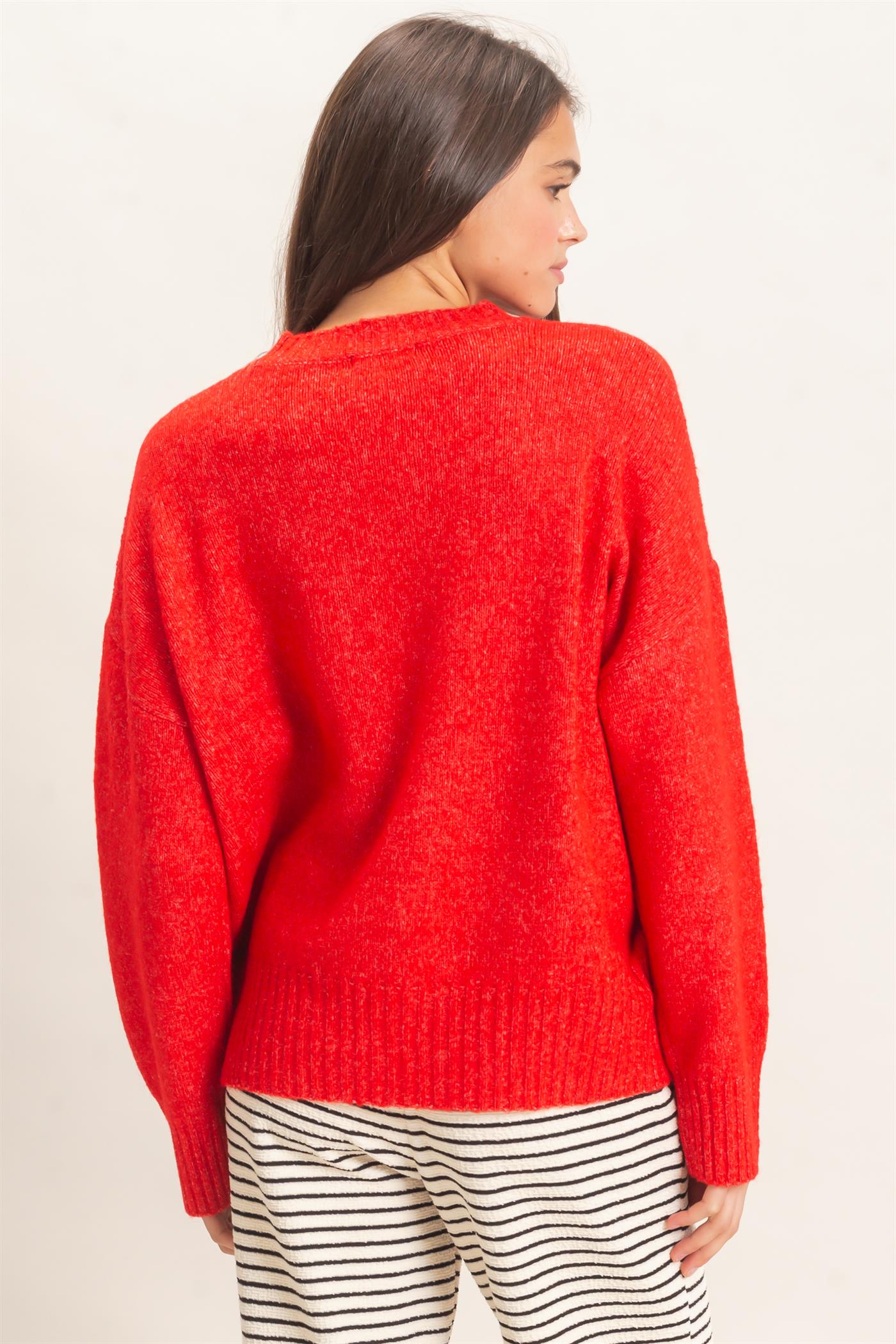 Wholesale Ribbed Crew Neck Sweater Sweaters HF26F179-D RED HYFVE