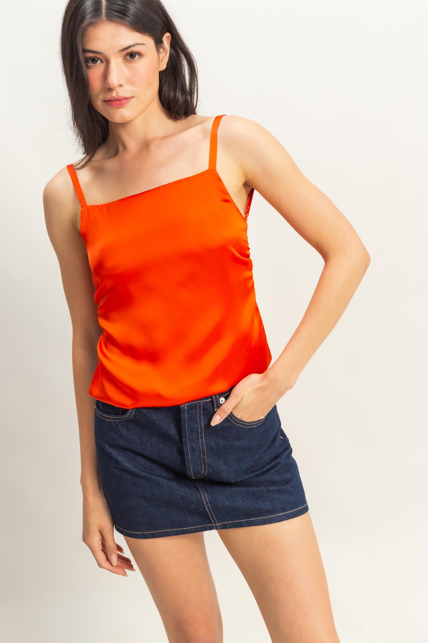 Wholesale Satin Back Tie Detail Sleeveless Top Clothing Tops DZ25C126 TOMATO DOUBLE ZERO