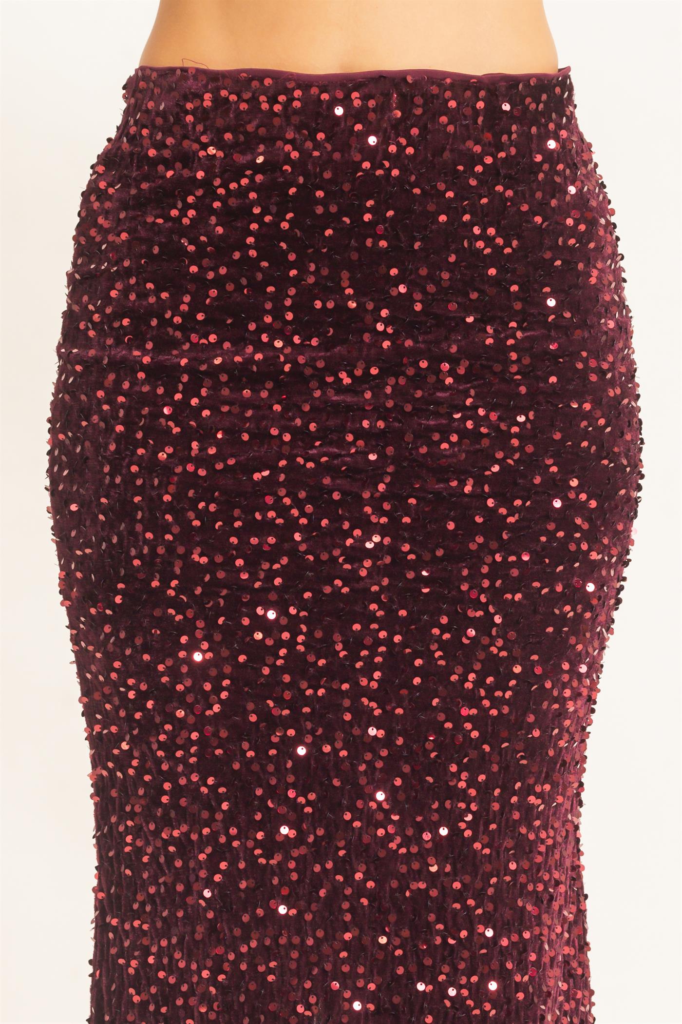 Wholesale Sequin Midi Skirt Skirts HF26F121 BURGUNDY HYFVE