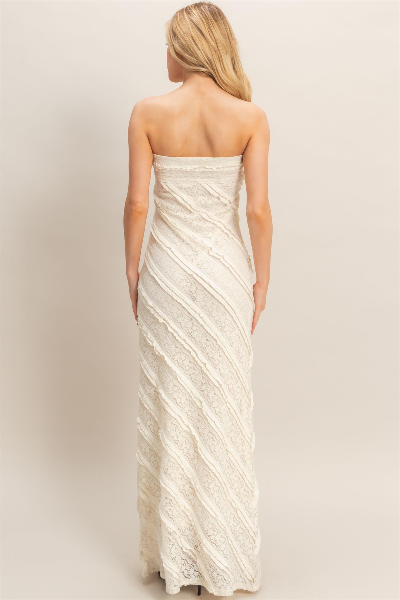 Wholesale Strapless Ruched Maxi Dress Dresses HF26A105 CREAM HYFVE