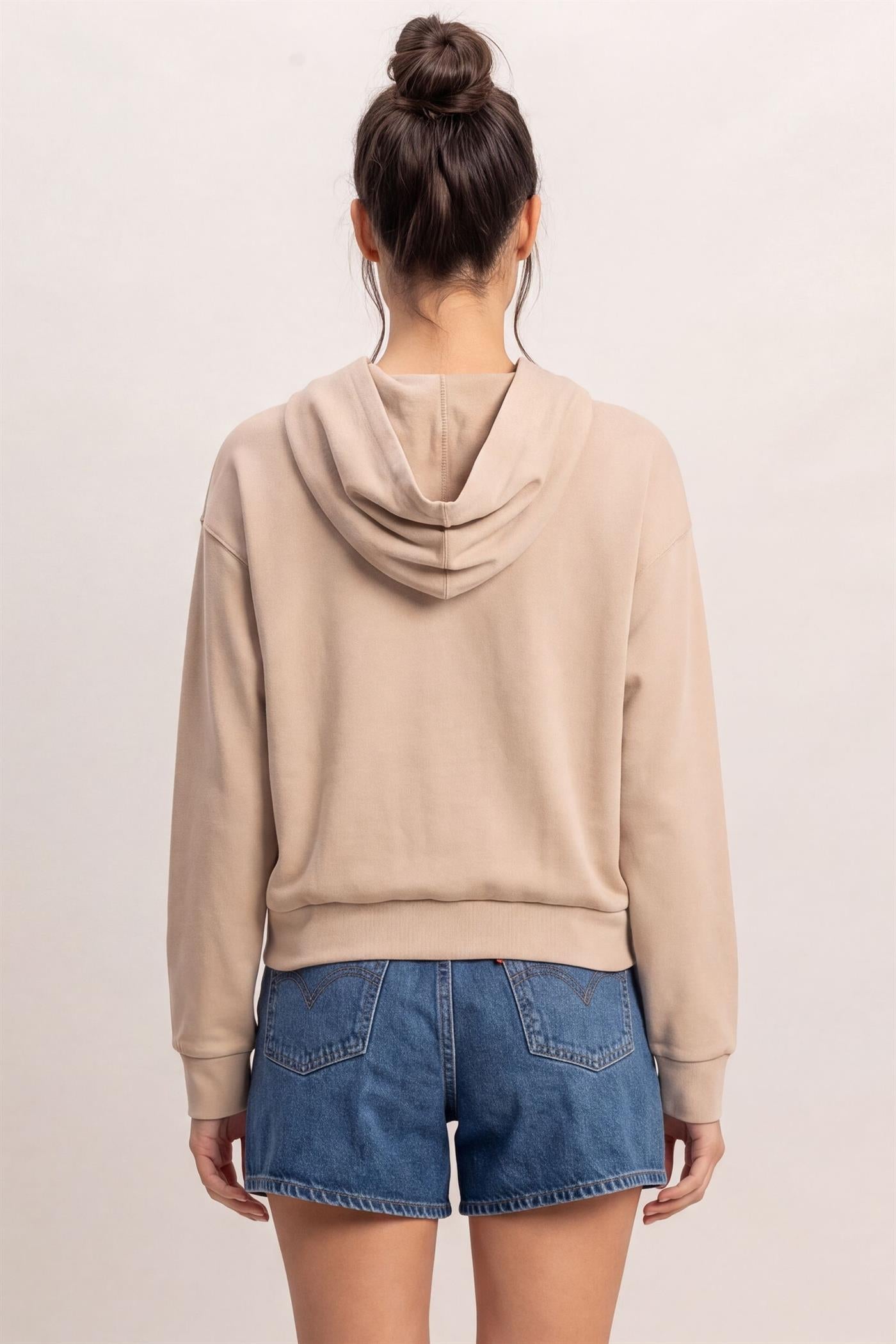 Wholesale Long Sleeve Hoodie With Kangaroo Pocket Hoodies DZ26F276 TAUPE DOUBLE ZERO