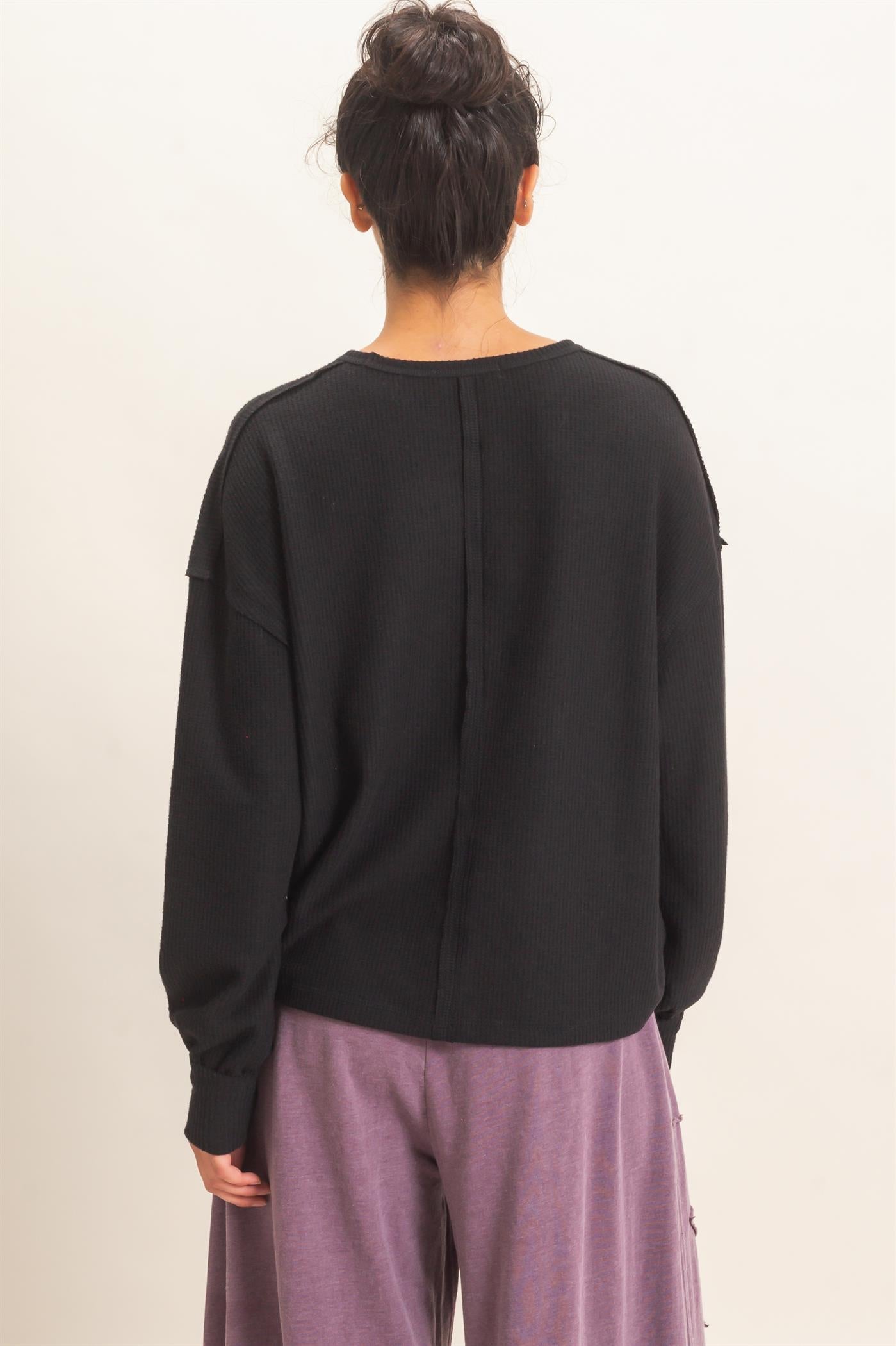 Wholesale Raw Edge Waffle Sweatshirt Sweatshirts DZ26F081 BLACK HYFVE