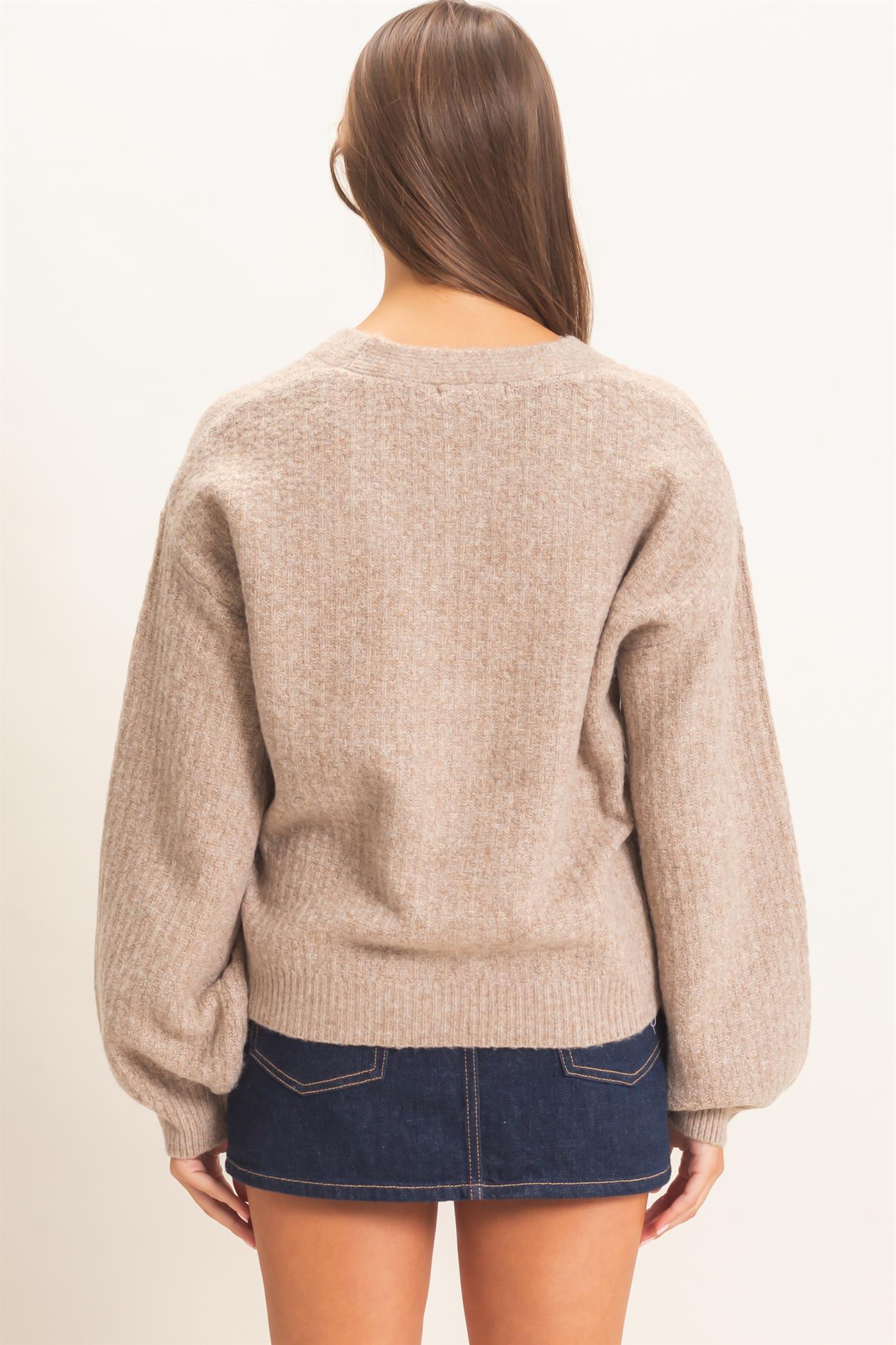 Wholesale Textured V-Neck Cardigan Cardigans DZ26E080 DARK TAUPE DOUBLE ZERO