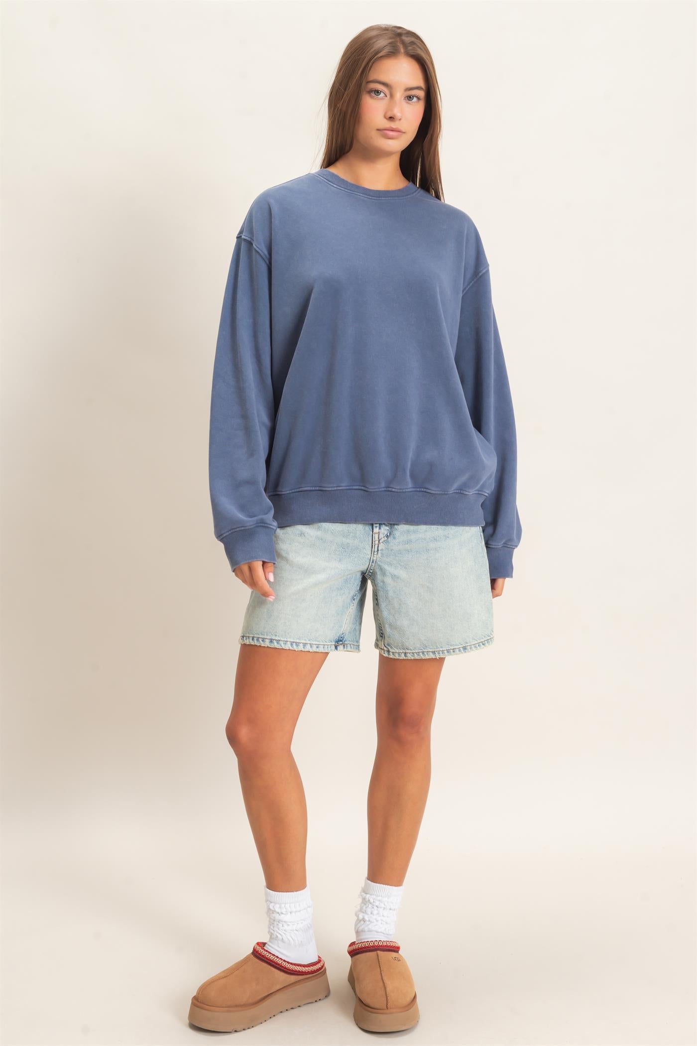 Wholesale Mineral Wash Crew Neck Sweatshirt Sweatshirts DZ26E990 NAVY DOUBLE ZERO
