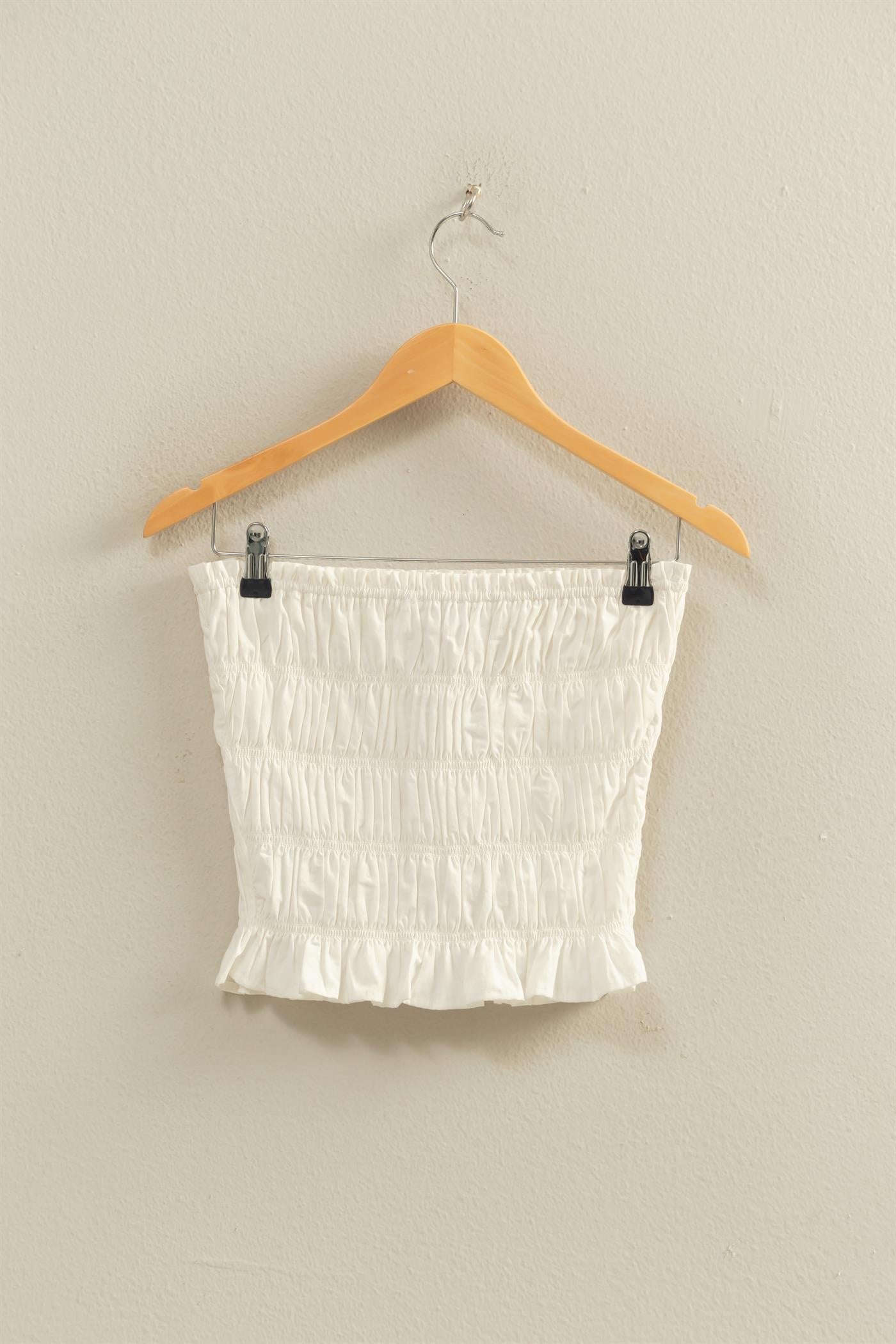 Wholesale Smocked Ruffle Tube Top Clothing Tops DZ26C282 WHITE DOUBLE ZERO
