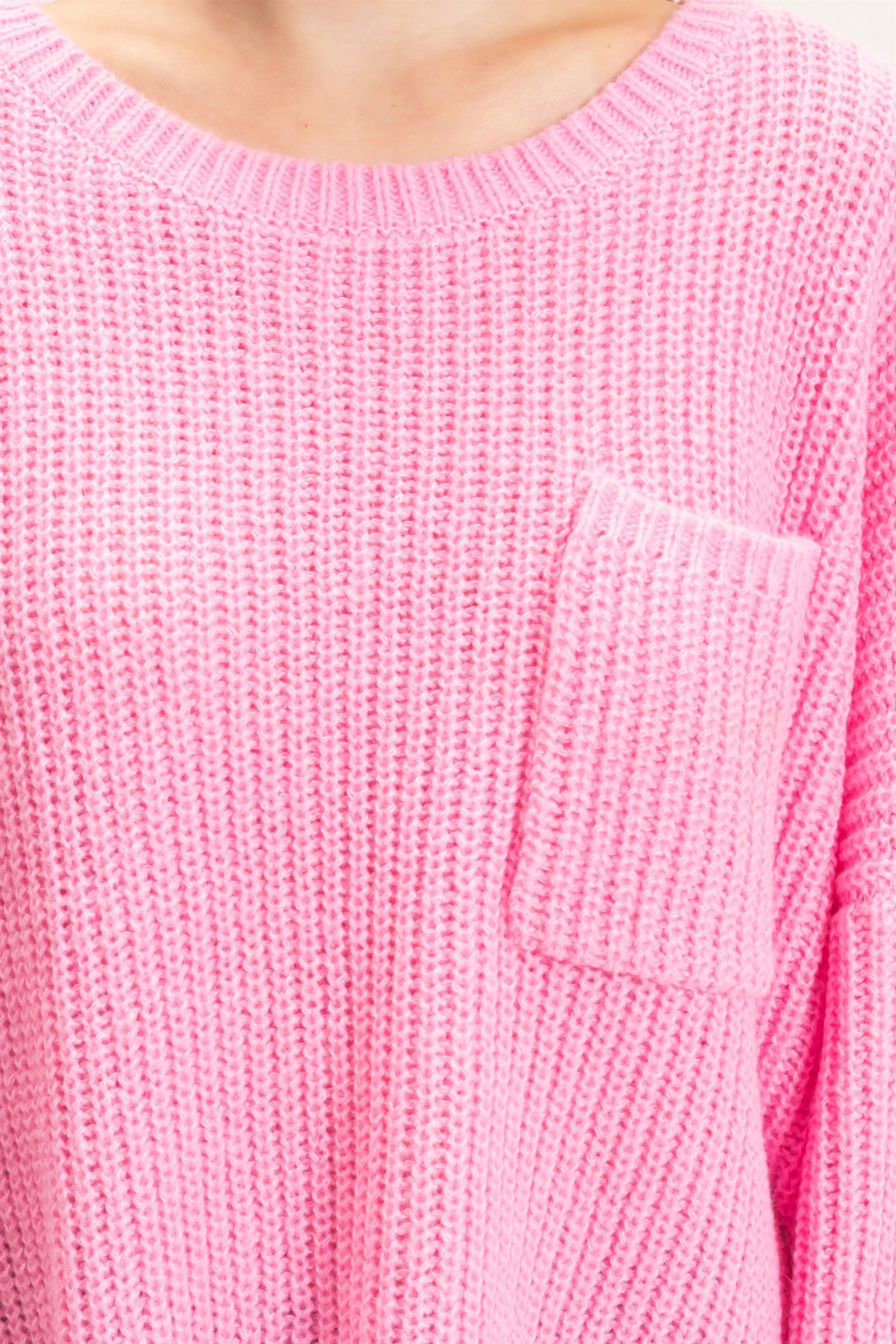 Wholesale Ribbed Knit Patch Pocket Sweater Sweaters HF26F177 PINK HYFVE