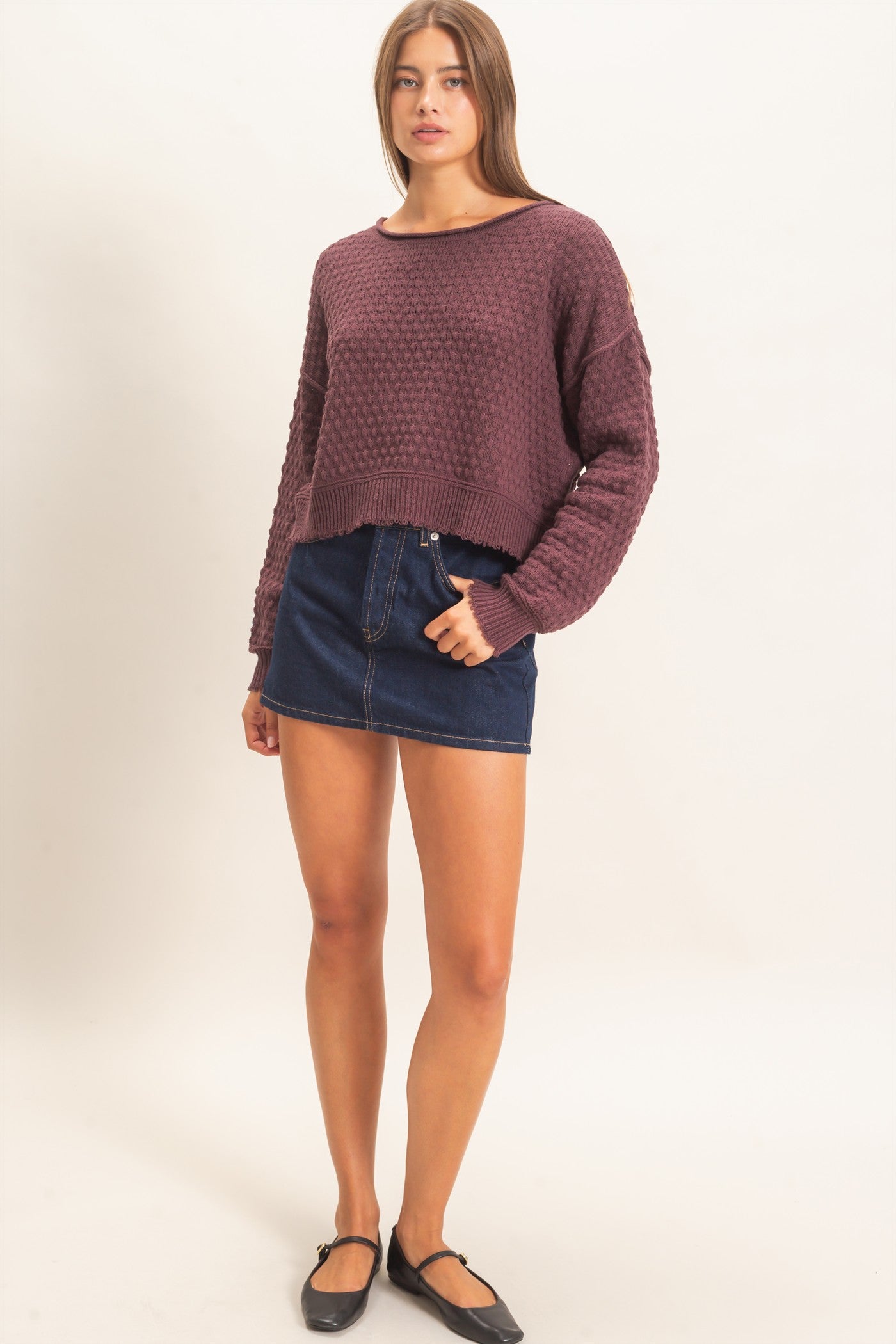 Wholesale Textured Boat Neck Sweater Sweaters DZ26E880 COCOA DOUBLE ZERO