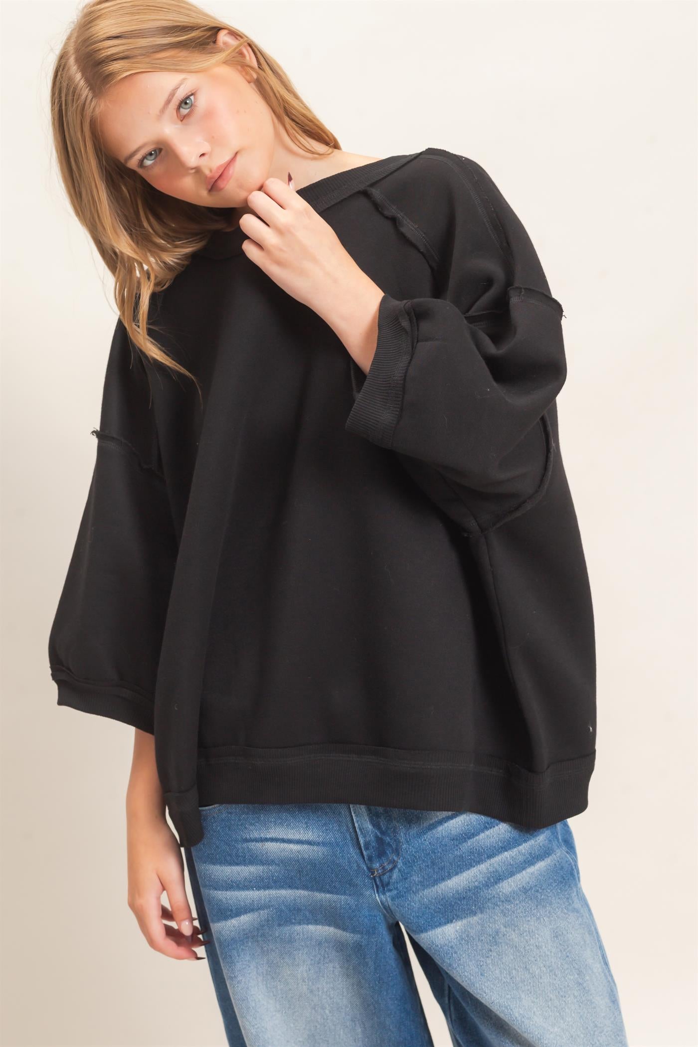 Wholesale Raglan Sleeve Oversized Sweatshirt Sweatshirts HF26E075 BLACK HYFVE