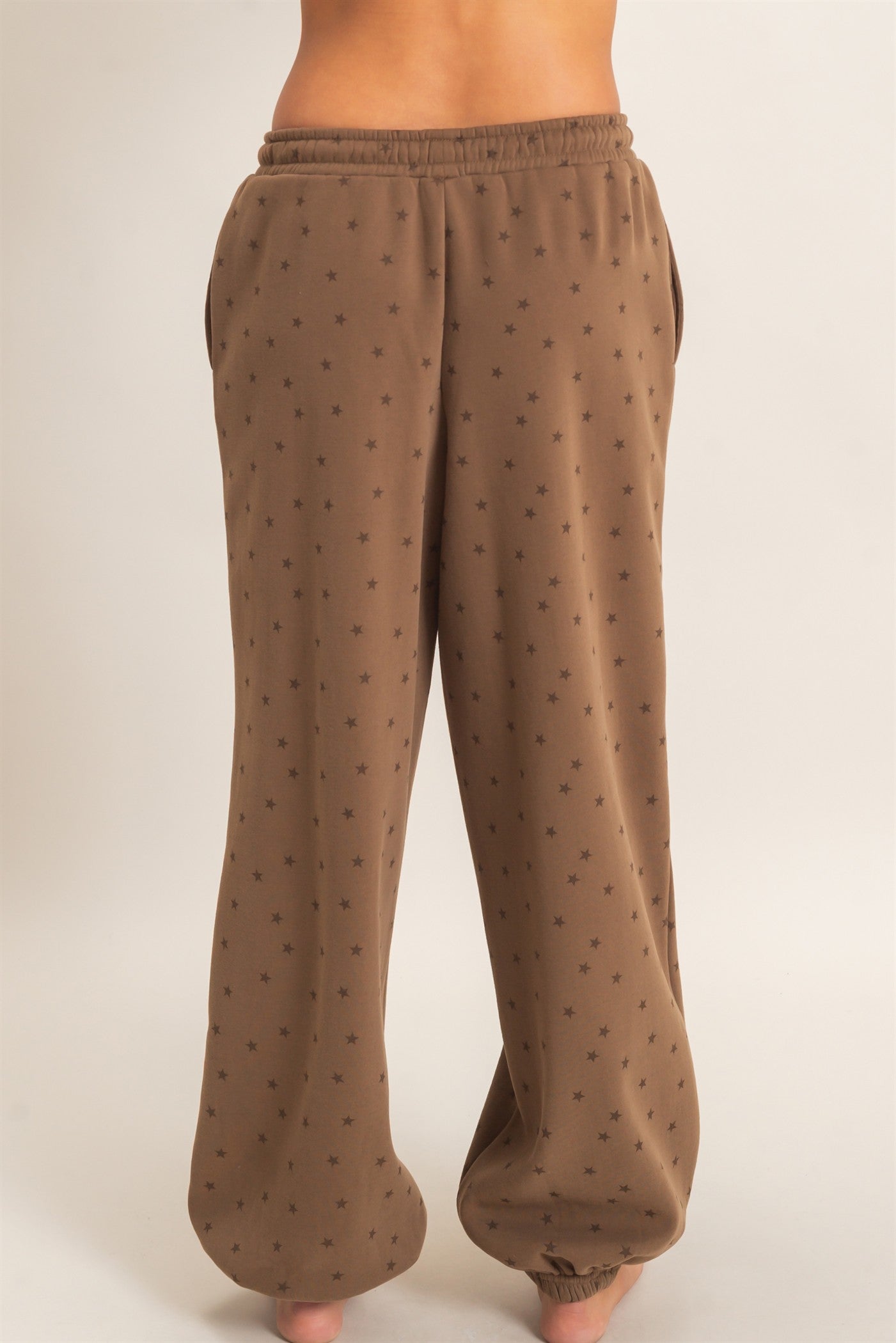 Wholesale Star Print Elastic Waist Jogger Pants Joggers DZ26E287 MOCHA DOUBLE ZERO