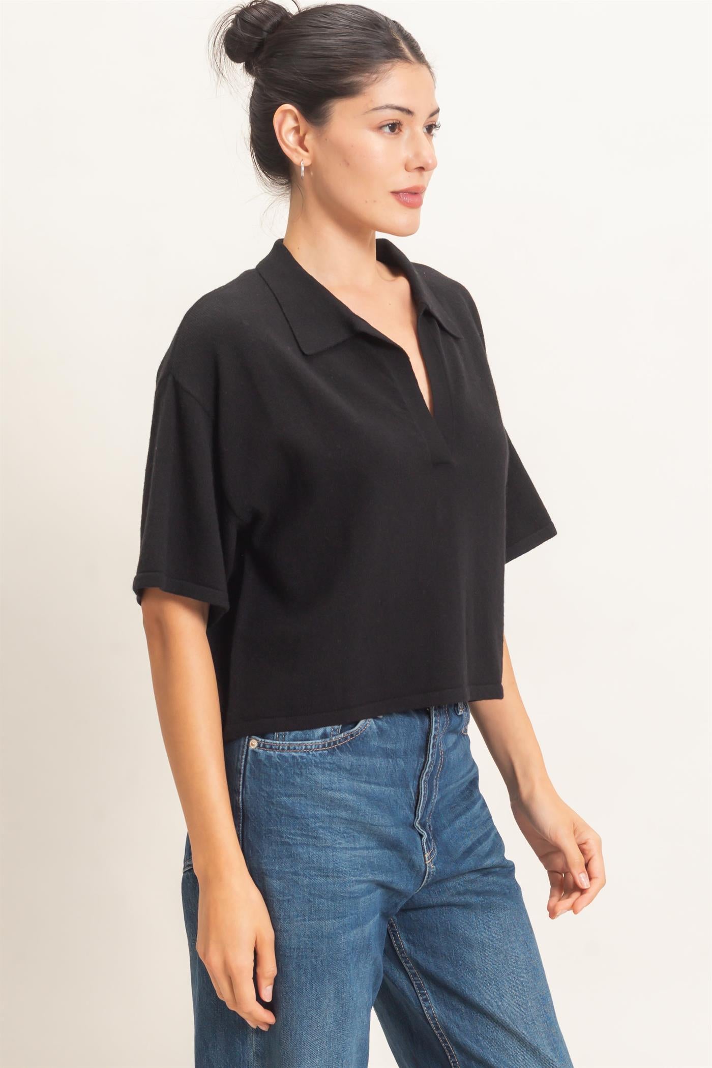 Wholesale Collared V-Neck Sweater Sweaters HF26E038 BLACK HYFVE