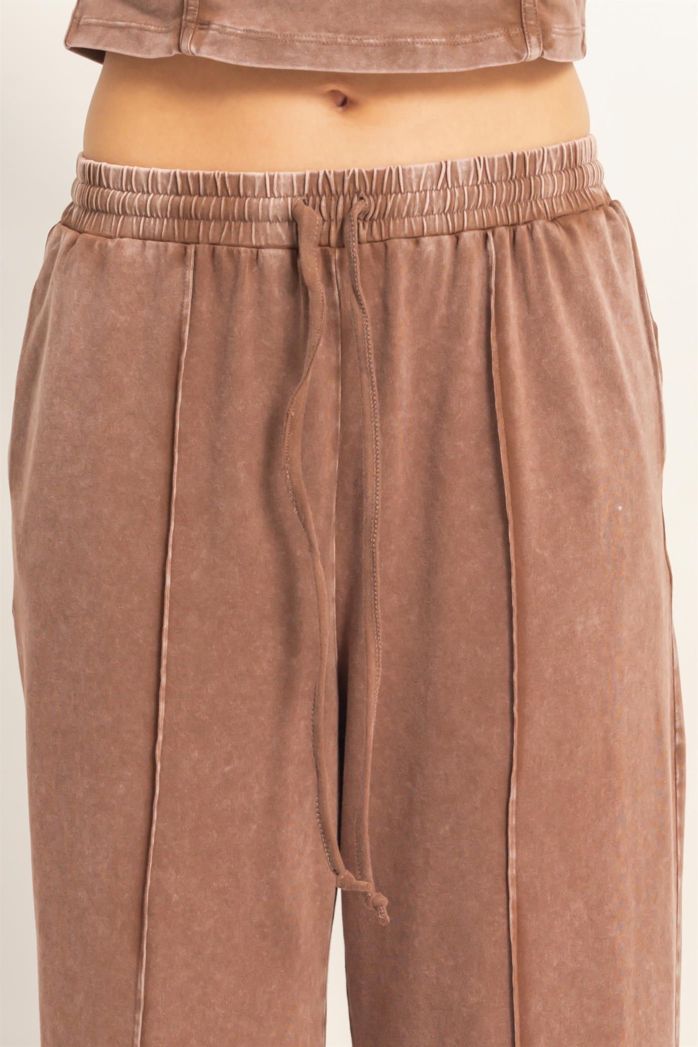 Wholesale Mineral Washed Sleeveless Top & Wide Leg Pants Set Clothing DZ26A371-SET CHOCOLATE DOUBLE ZERO