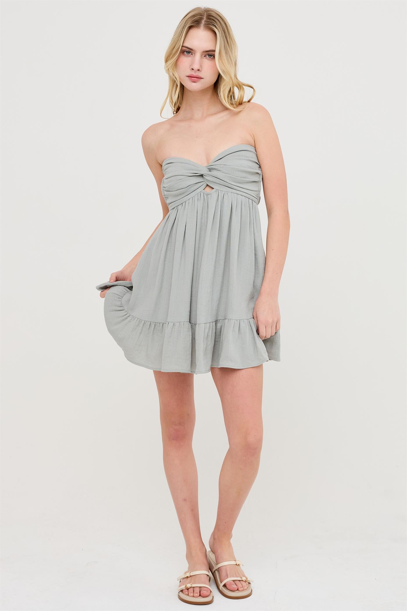 Wholesale Twist Front Mini Dress Dresses HF26C118-D DUSTY SAGE HYFVE