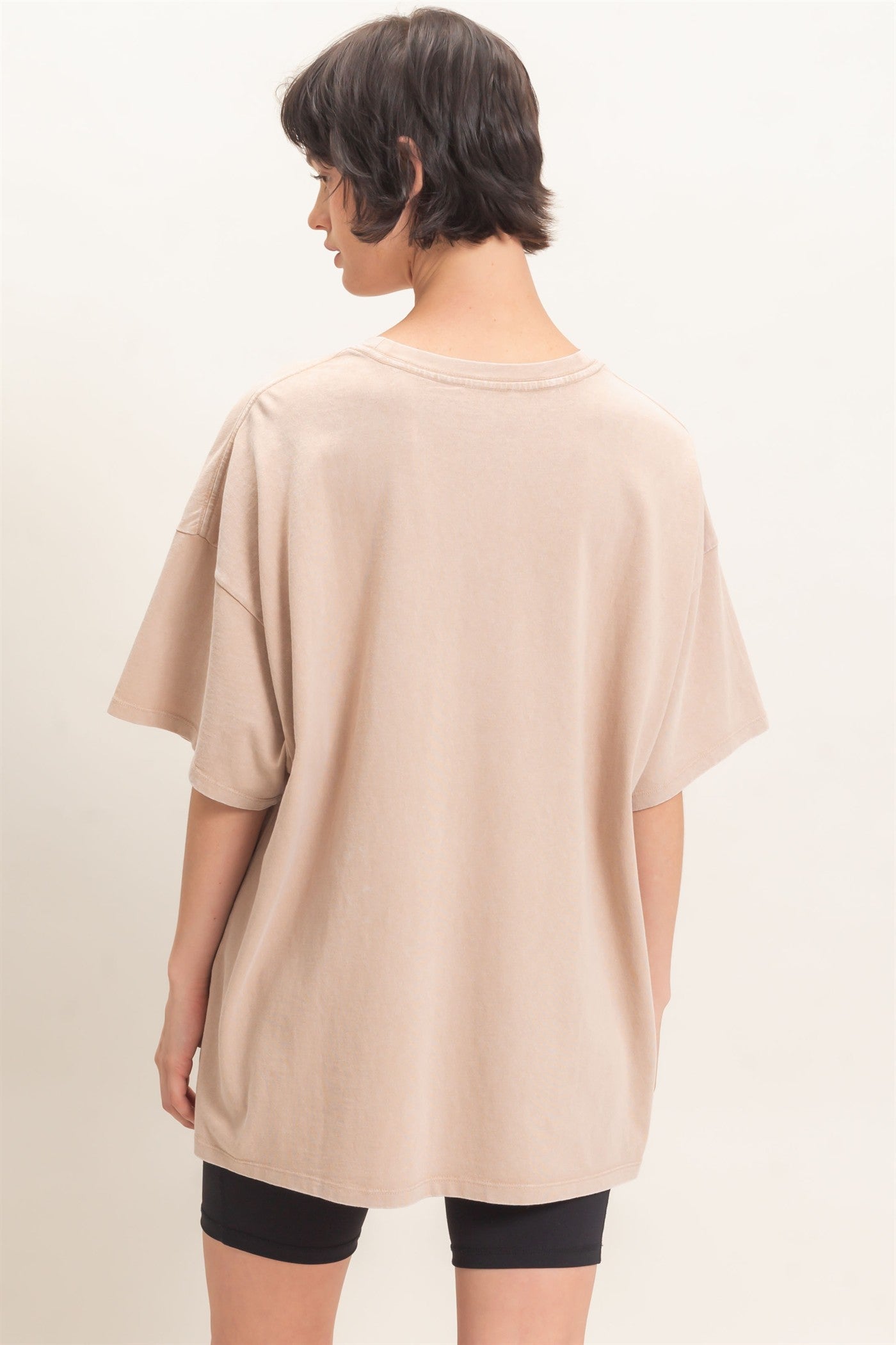 Wholesale Mineral Wash Oversized Crew Neck T-Shirts Clothing Tops DZ26C961 DARK TAUPE DOUBLE ZERO