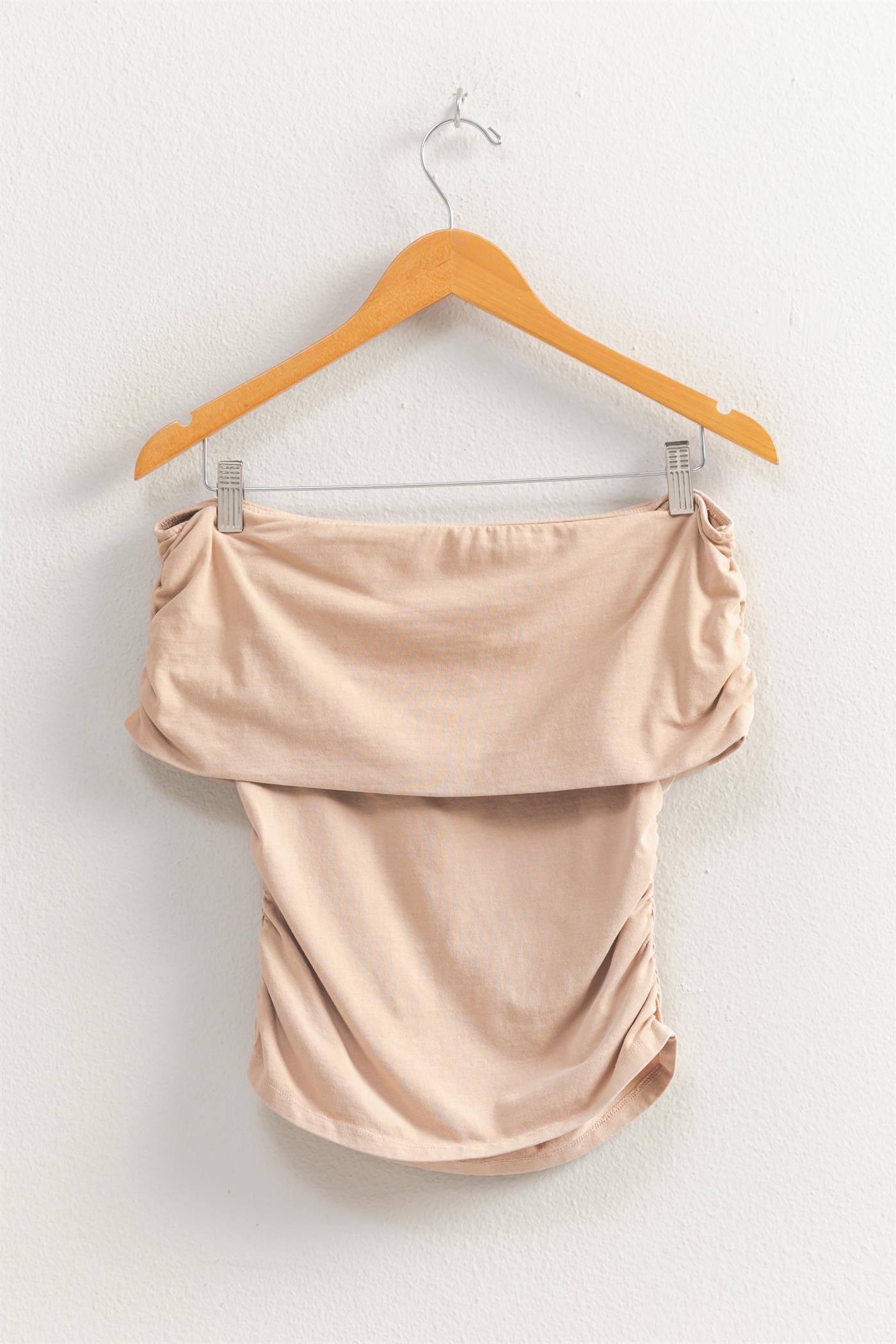 Wholesale Off-The-Shoulder Side Ruched Top Clothing Tops DZ25C848 DARK TAUPE DOUBLE ZERO